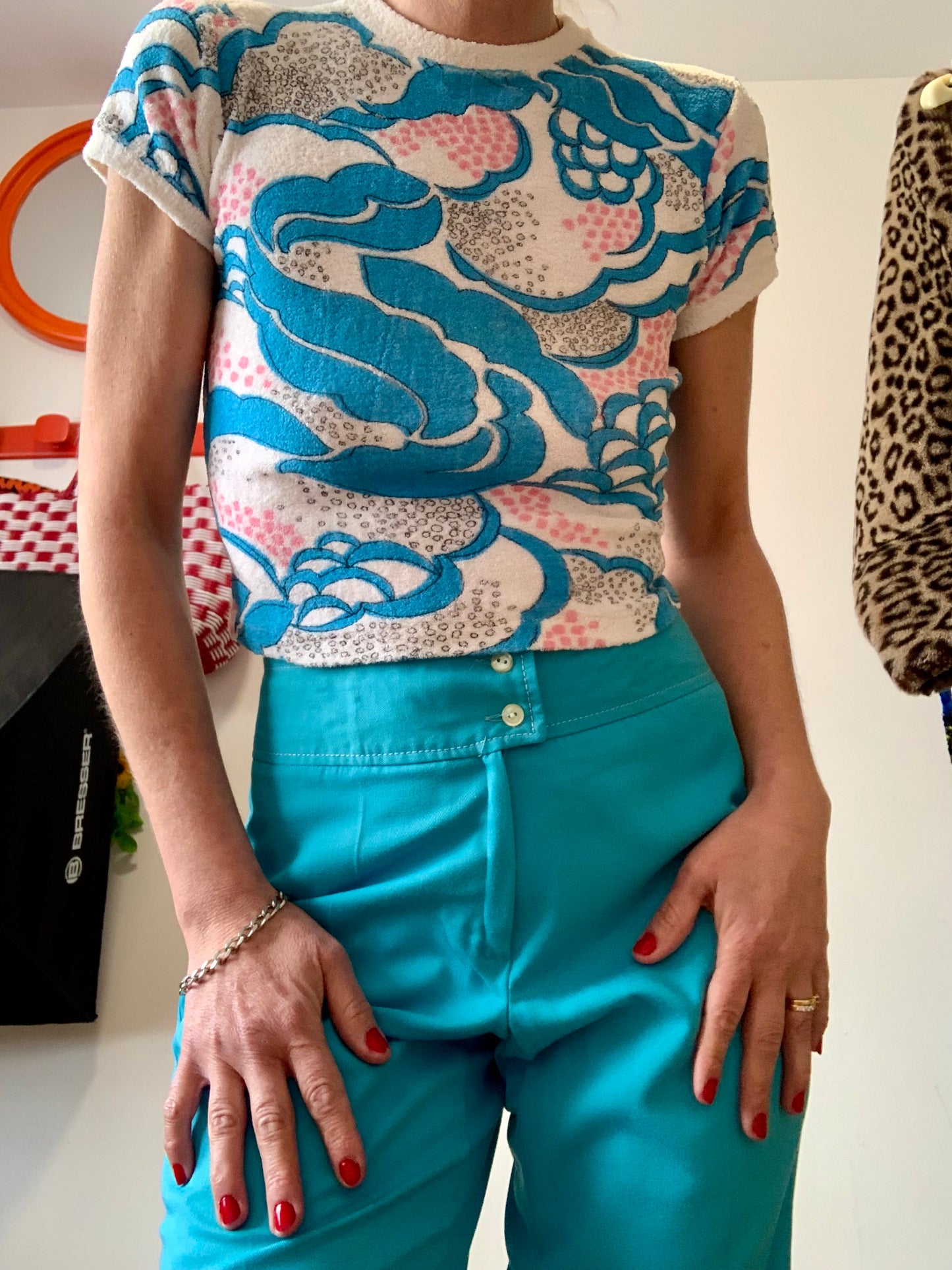Pantalon pattes d’éléphant Bleu Turquoise Vintage 1970