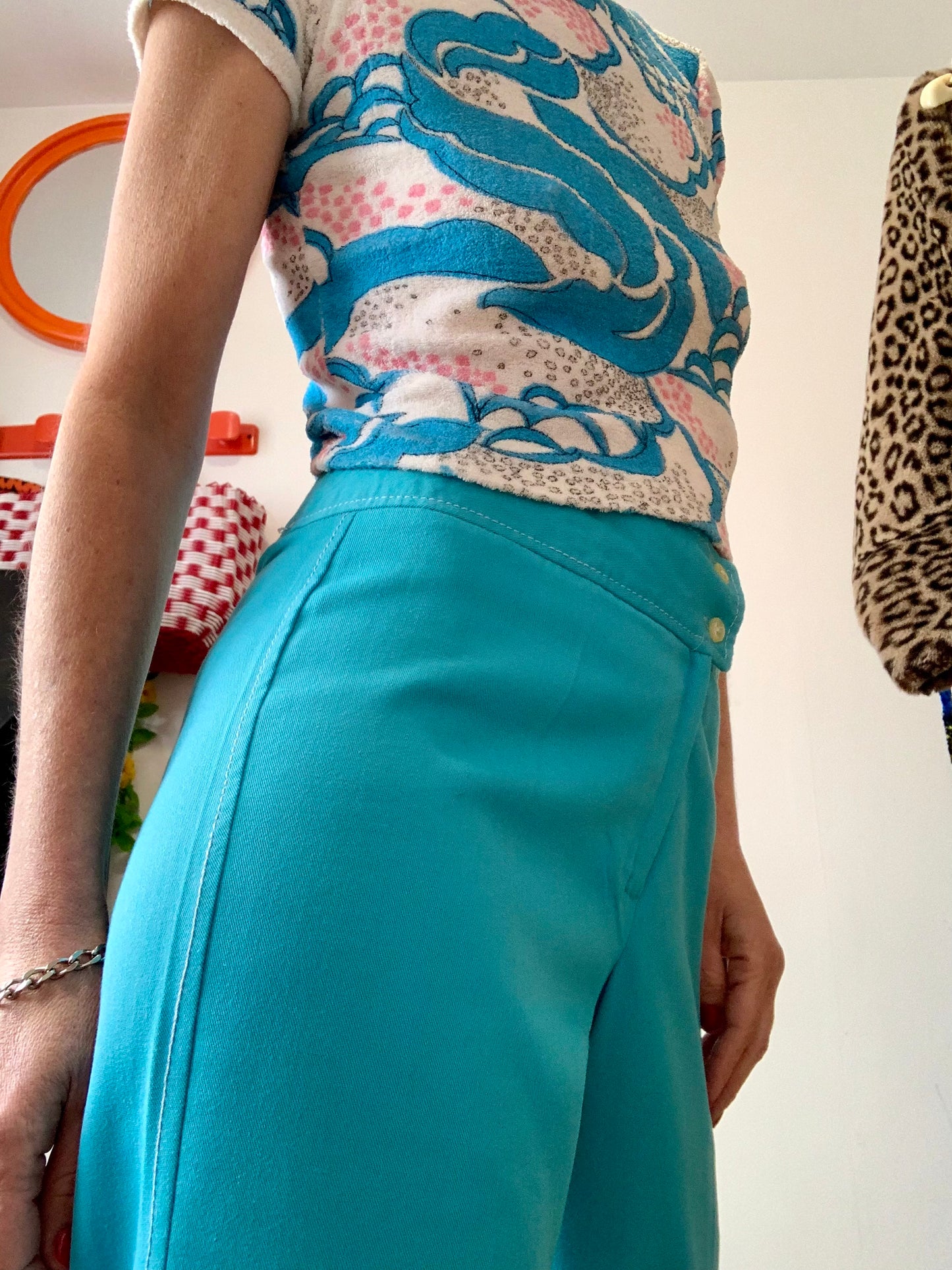Pantalon pattes d’éléphant Bleu Turquoise Vintage 1970