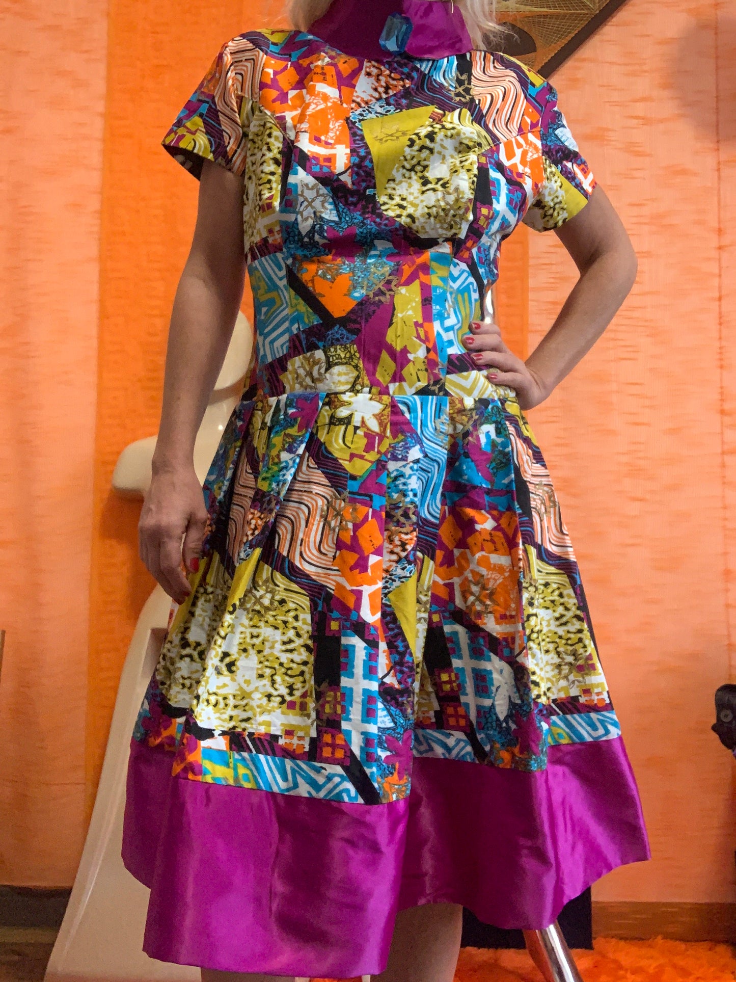 Robe colorée Patchwork Wax Création faite main plissée