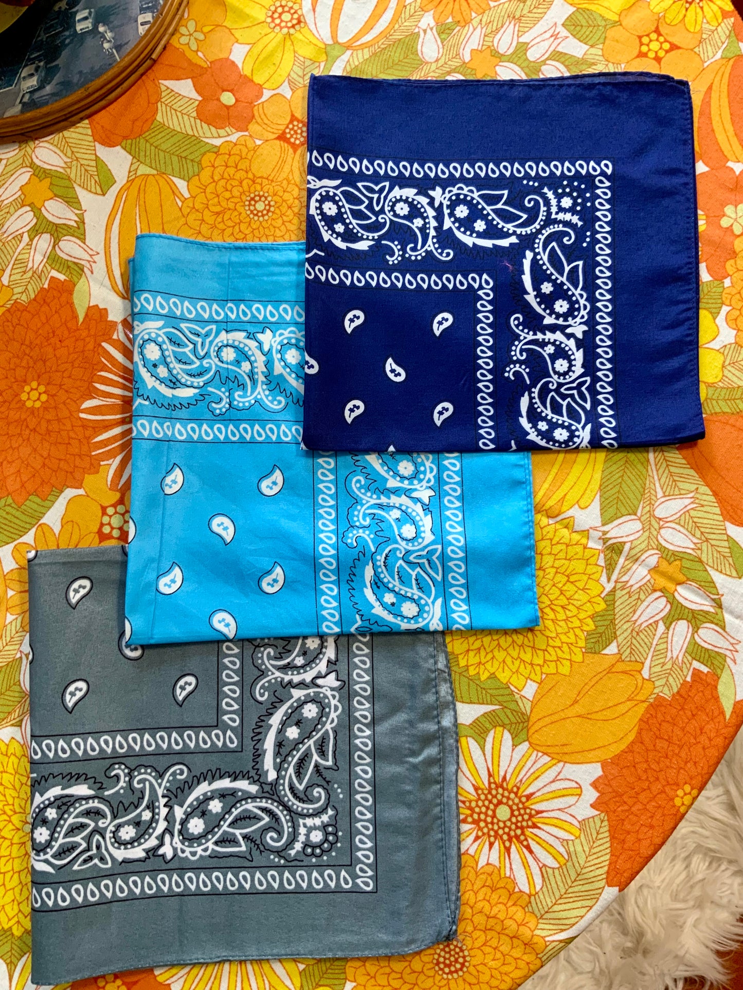 Lot 3 Foulards Bandanas Vintage 1980/90 Neufs