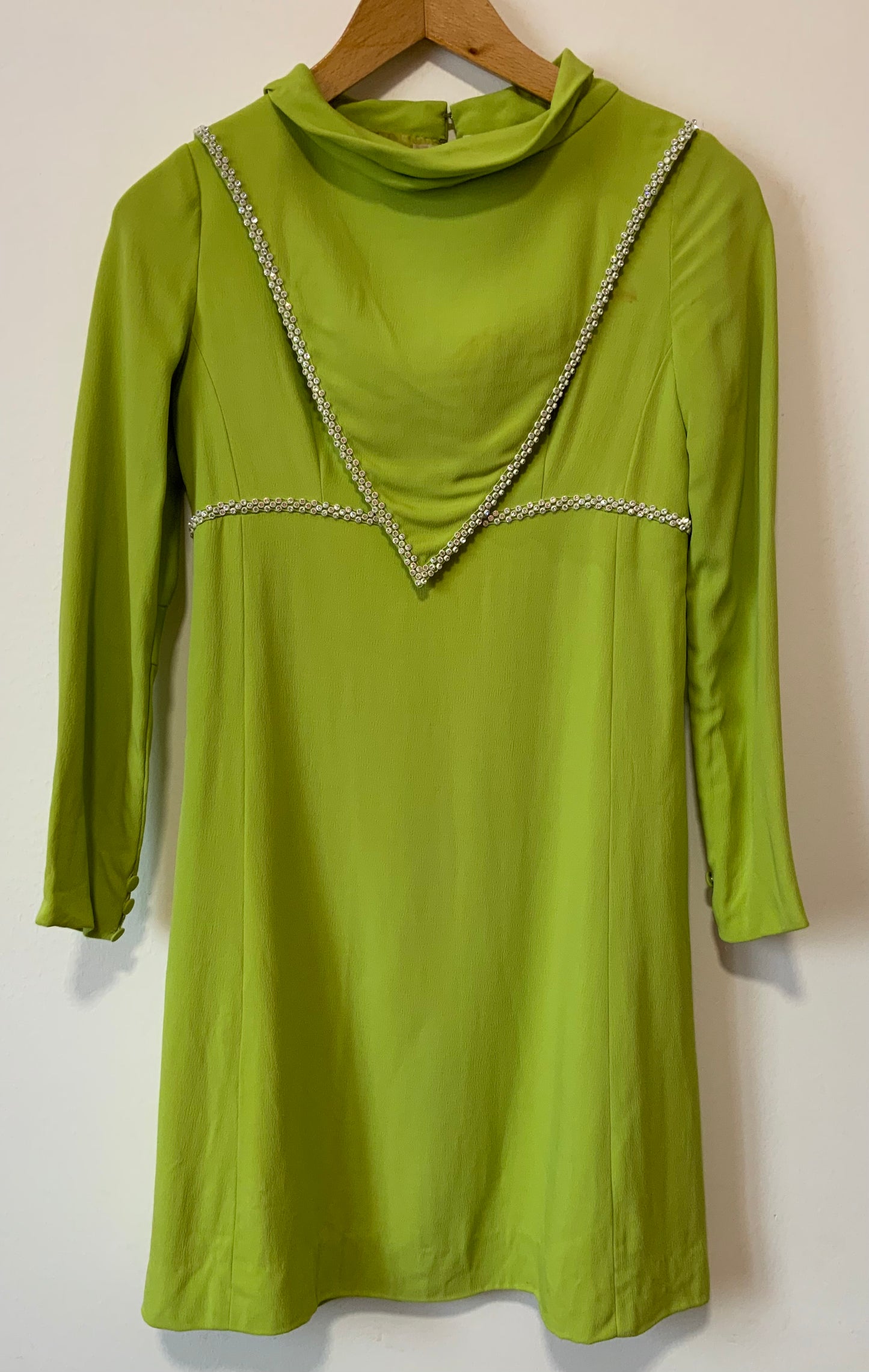 Robe Vintage Années 60 Crêpe Soie Création Main Élégance Strass