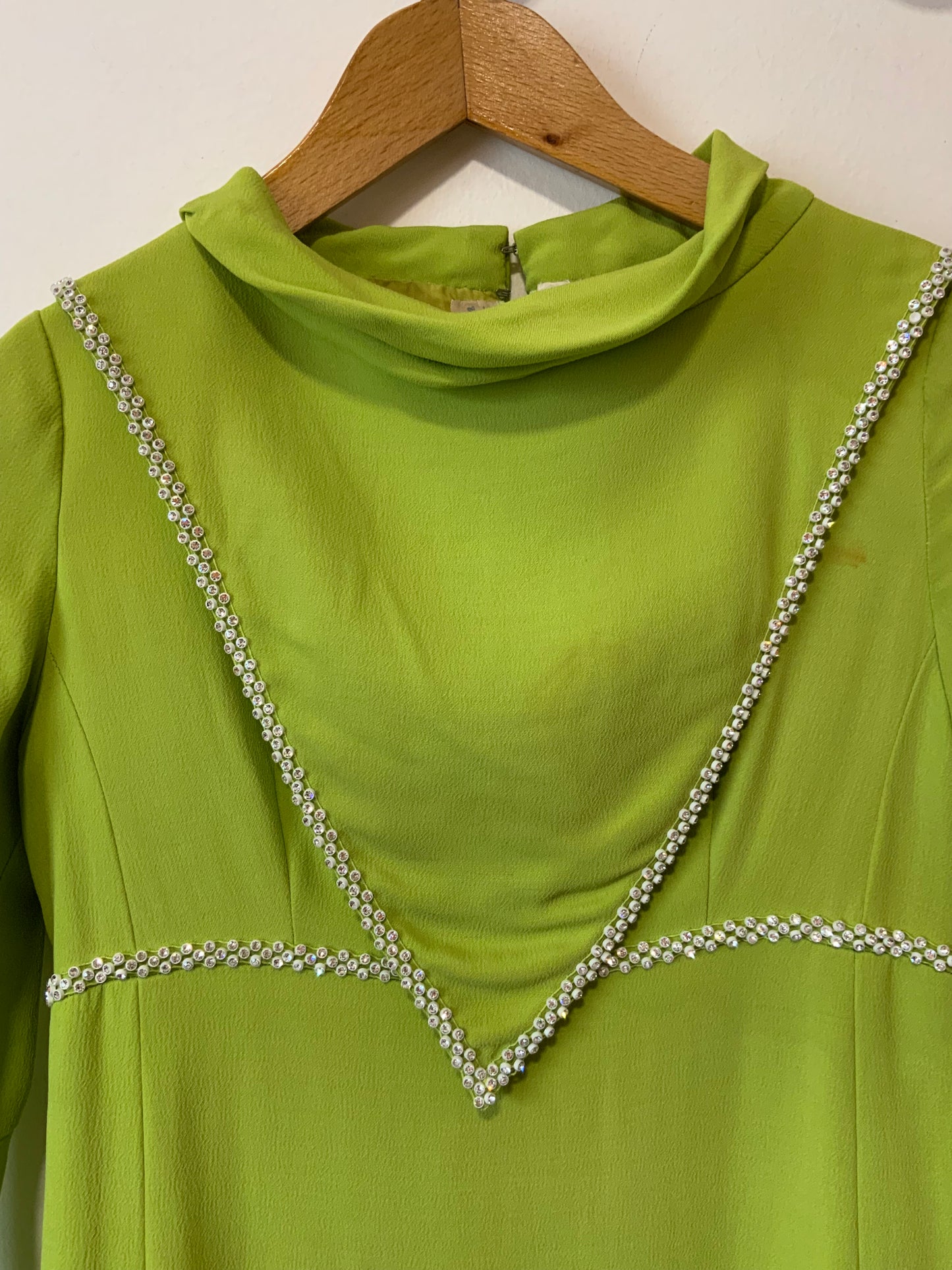 Robe Vintage Années 60 Crêpe Soie Création Main Élégance Strass