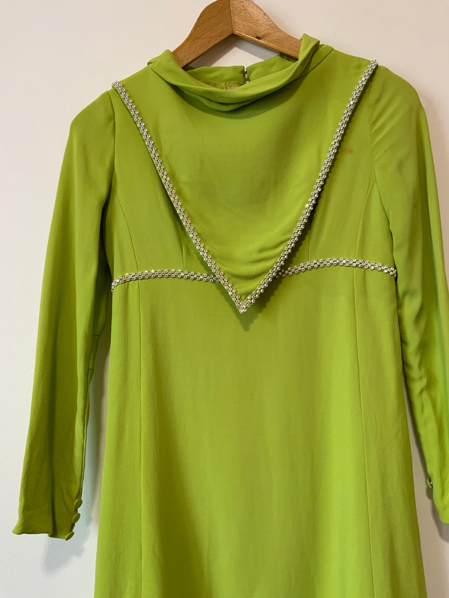 Robe Vintage Années 60 Crêpe Soie Création Main Élégance Strass