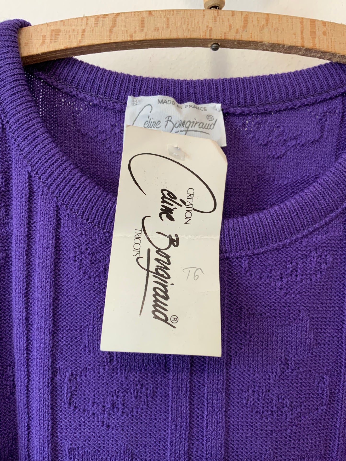 Pull Violet Motifs mailles Fleurs Vintage 1980 Paris France