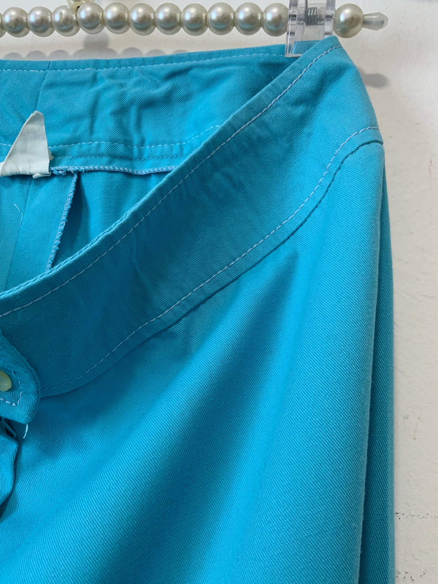 Pantalon Flare Pattes d’éléphant Turquoise Vintage 1970 Neuf