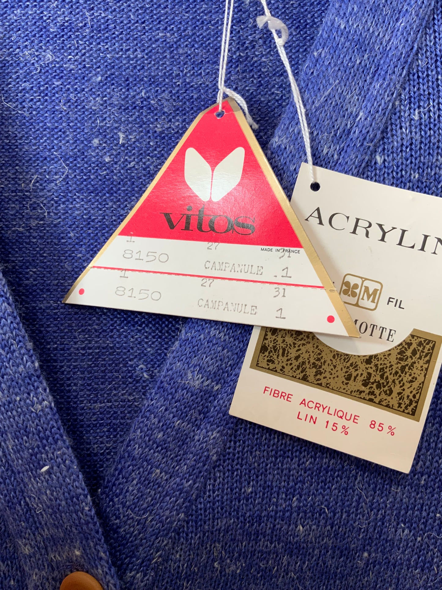 Très long gilet violet chiné Neuf Deadstock 1970/80 France