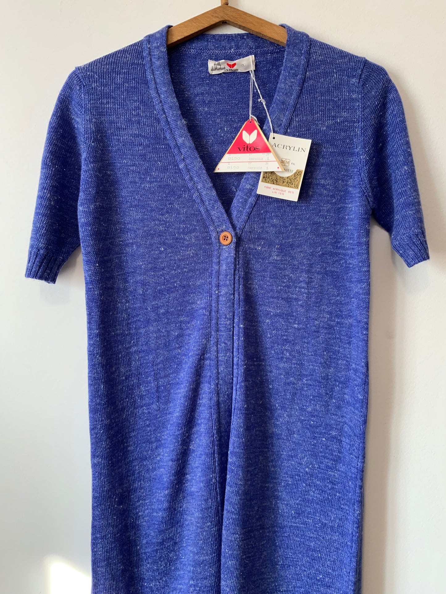 Très long gilet violet chiné Neuf Deadstock 1970/80 France