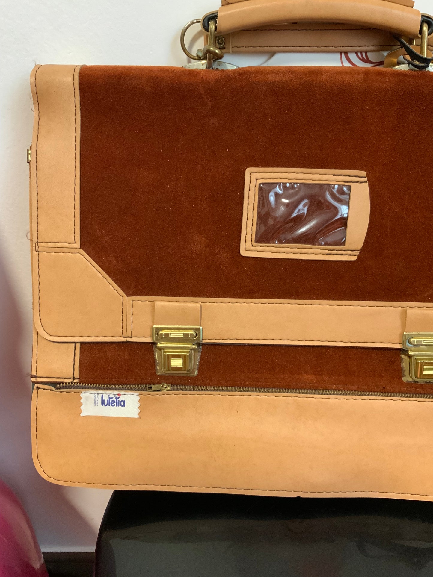 Sac Cartable Velours Marron Bordeaux Vintage 1980