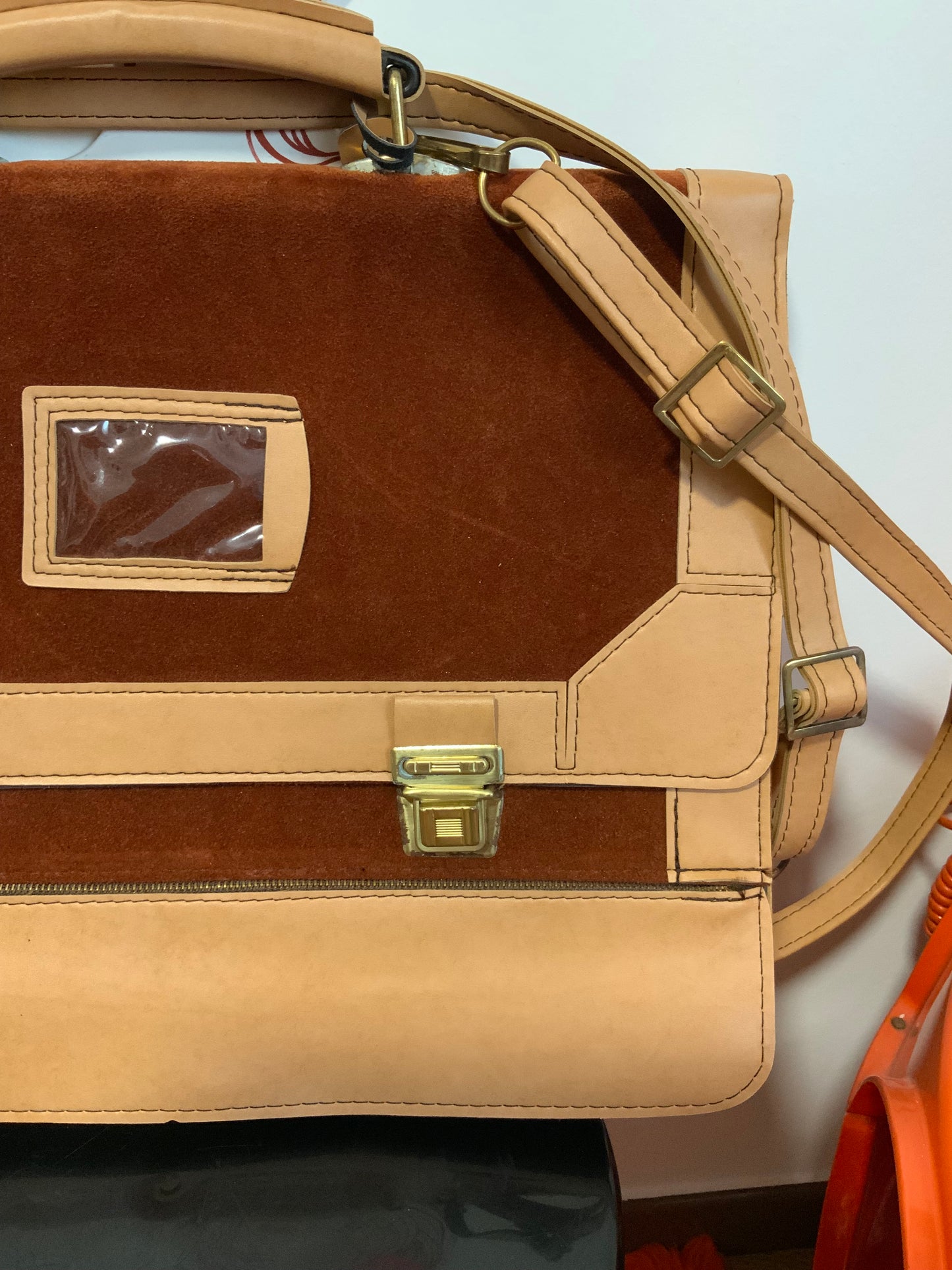 Sac Cartable Velours Marron Bordeaux Vintage 1980