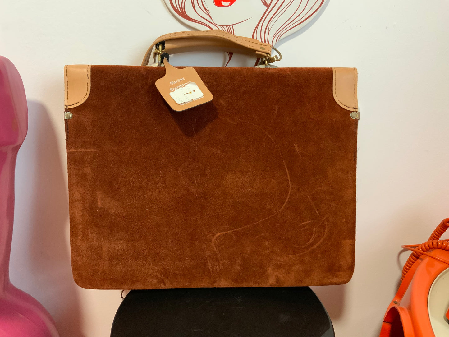 Sac Cartable Velours Marron Bordeaux Vintage 1980