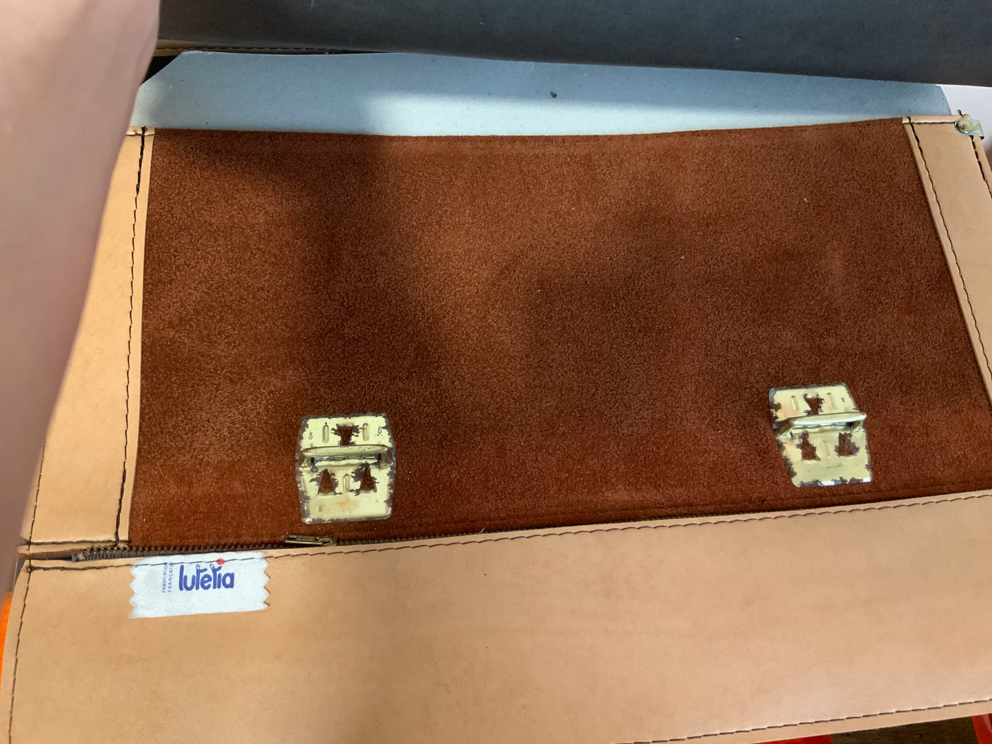 Sac Cartable Velours Marron Bordeaux Vintage 1980