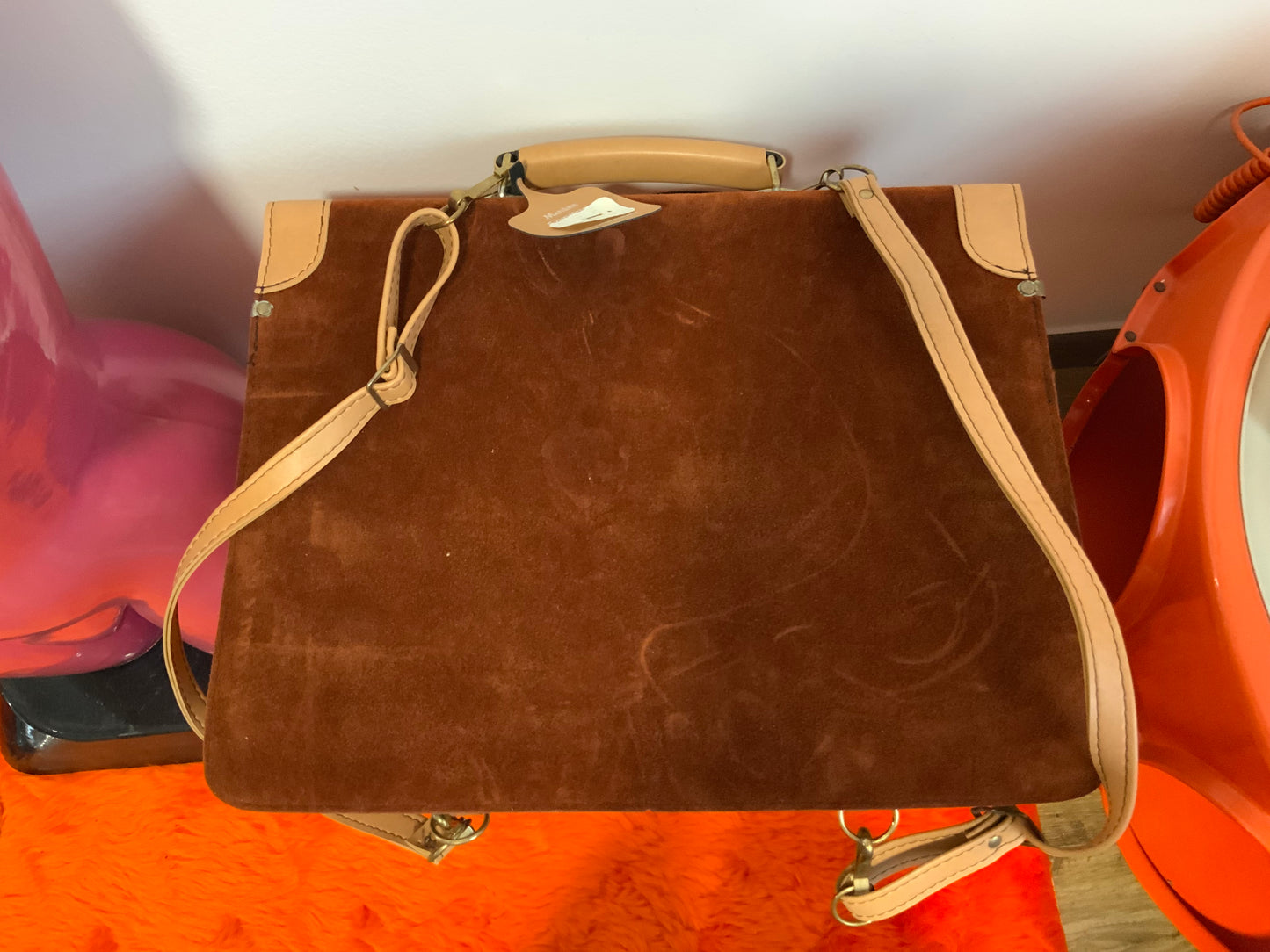 Sac Cartable Velours Marron Bordeaux Vintage 1980