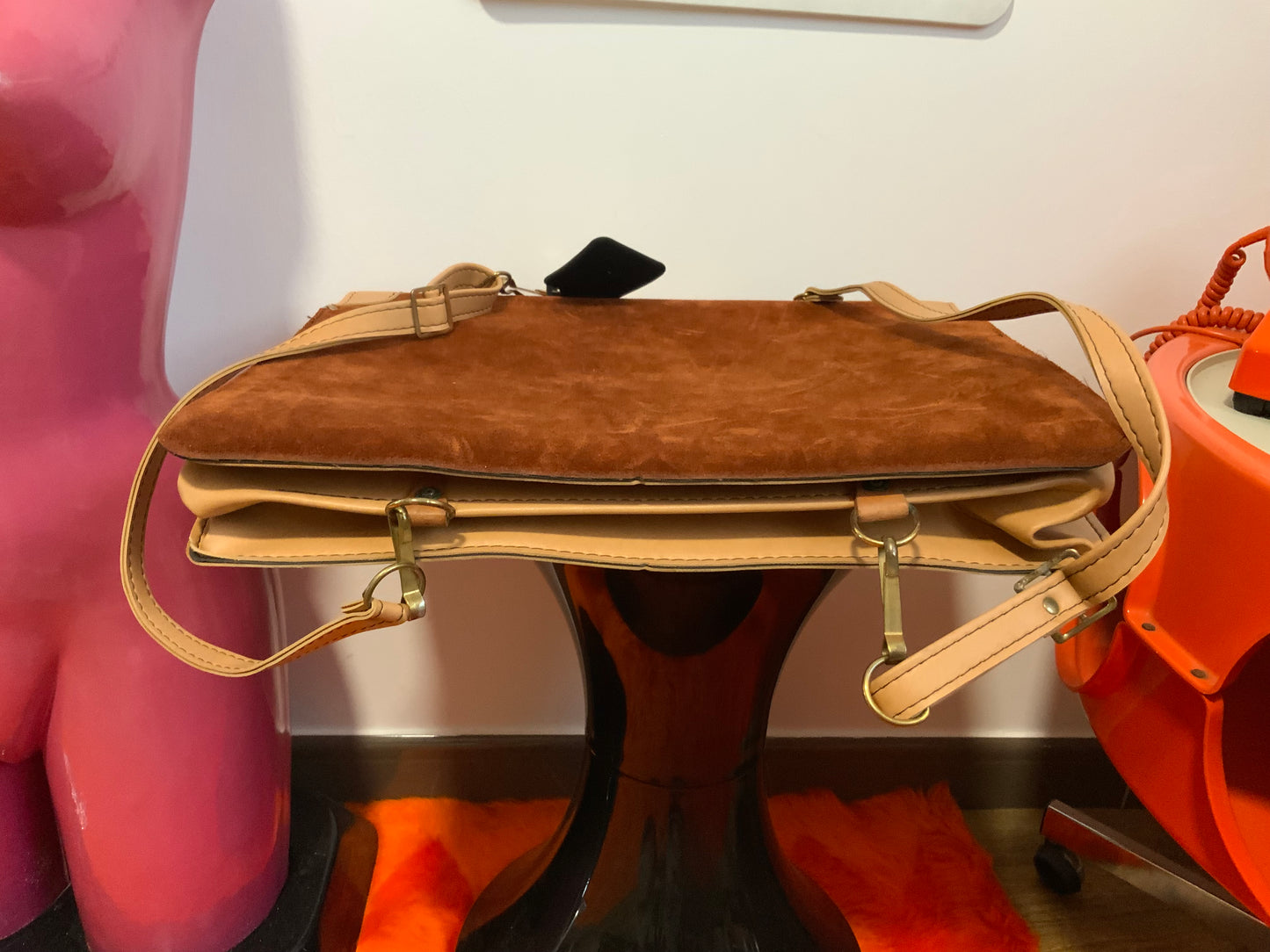 Sac Cartable Velours Marron Bordeaux Vintage 1980