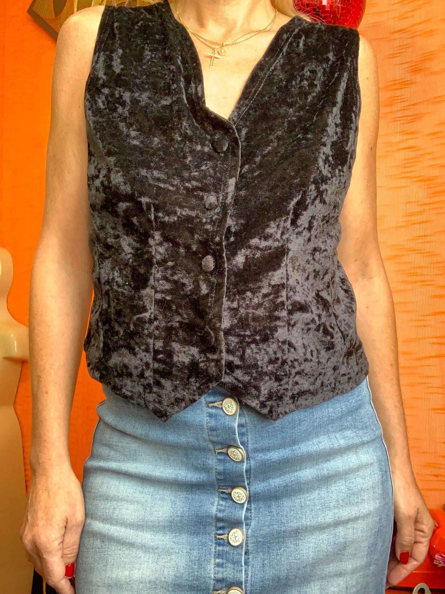 Top Gilet boléro Velours boutonné Vintage 1990 Chic