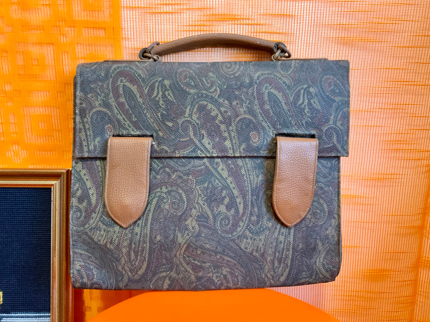 Sac à main Cuir Vintage Motifs Paisley Marron 1980