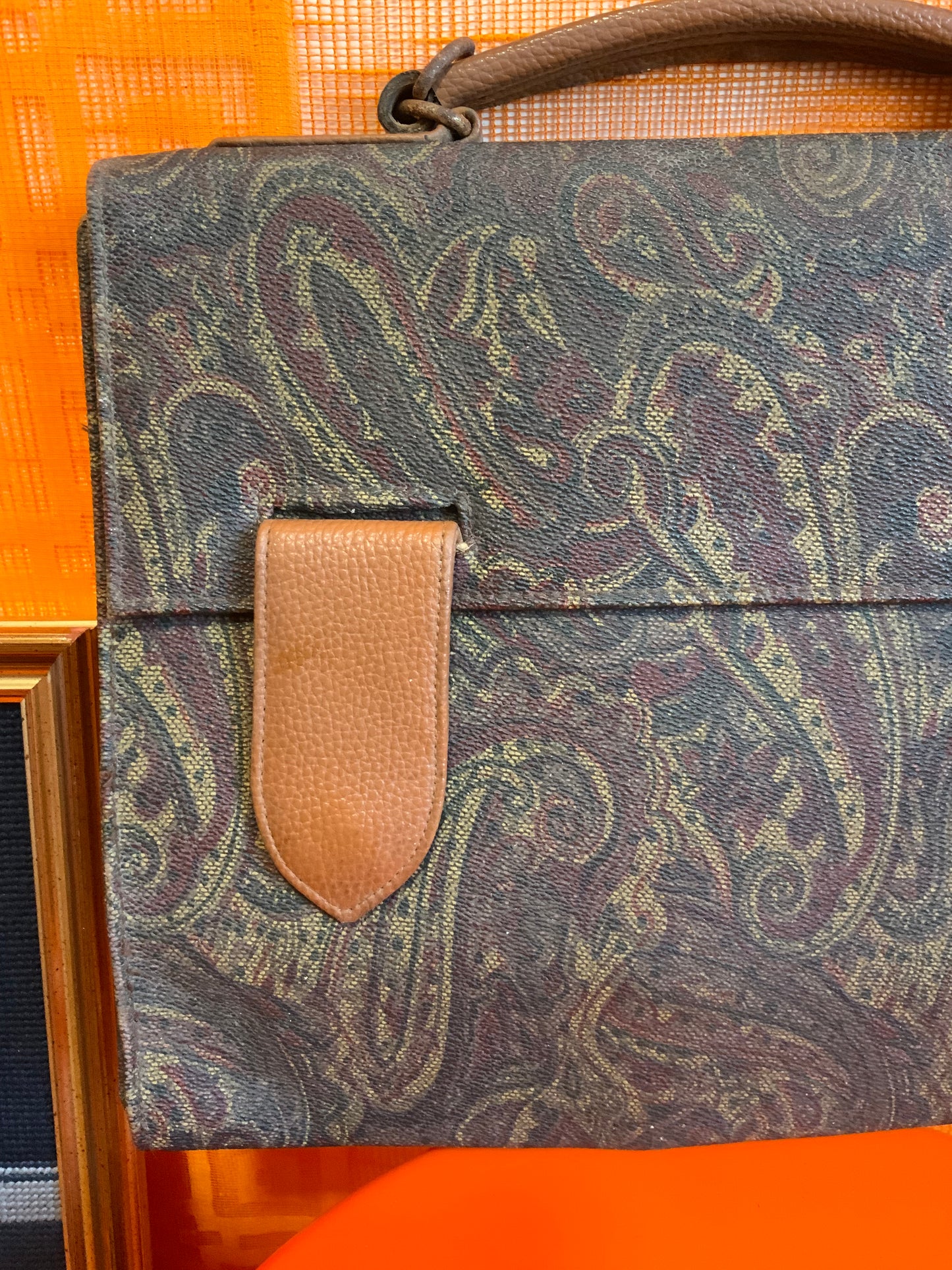Sac à main Cuir Vintage Motifs Paisley Marron 1980