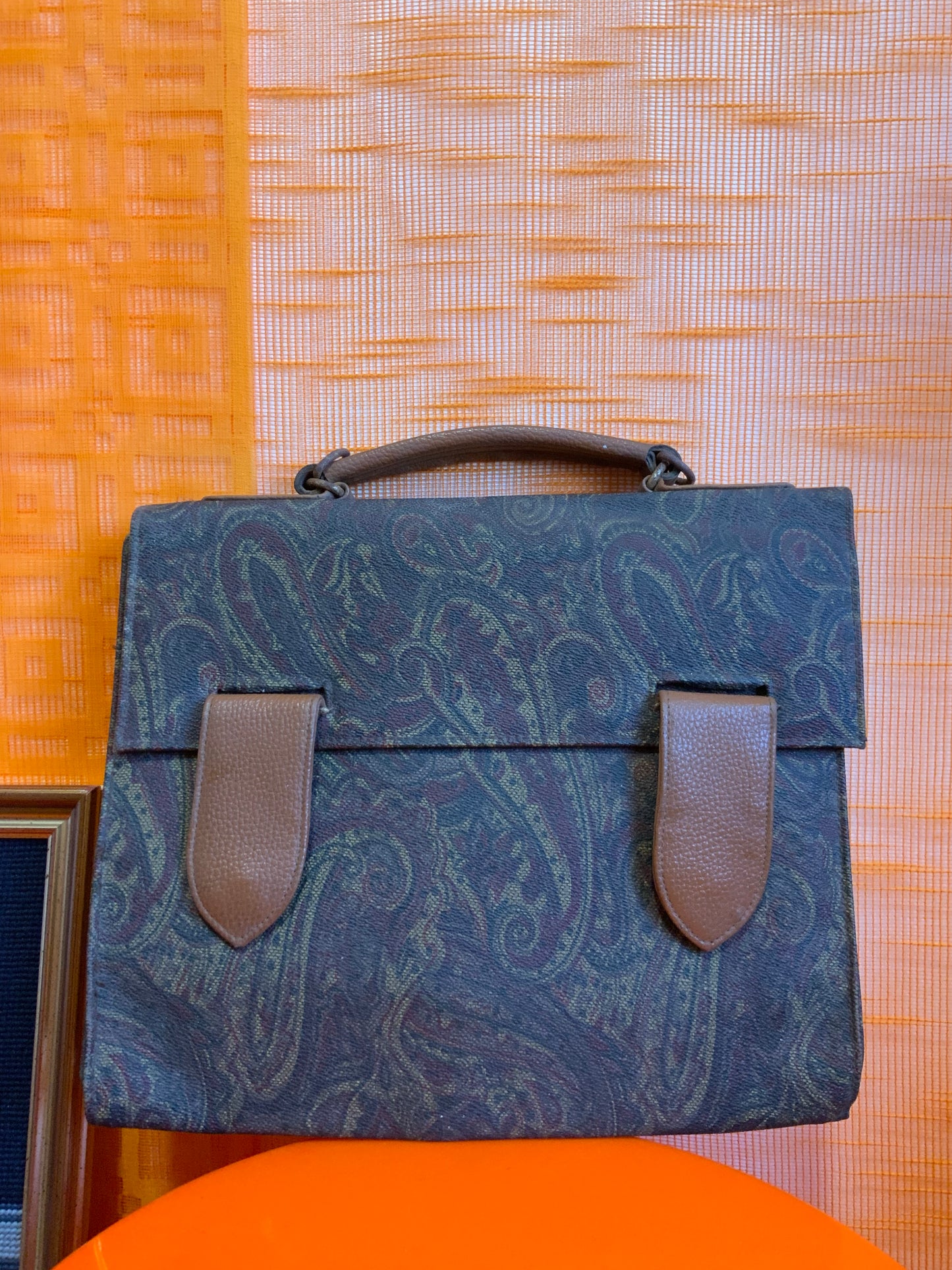 Sac à main Cuir Vintage Motifs Paisley Marron 1980