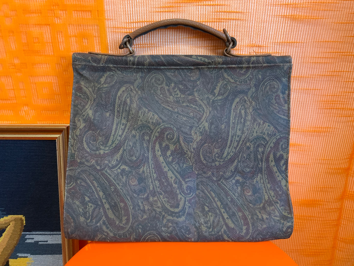 Sac à main Cuir Vintage Motifs Paisley Marron 1980