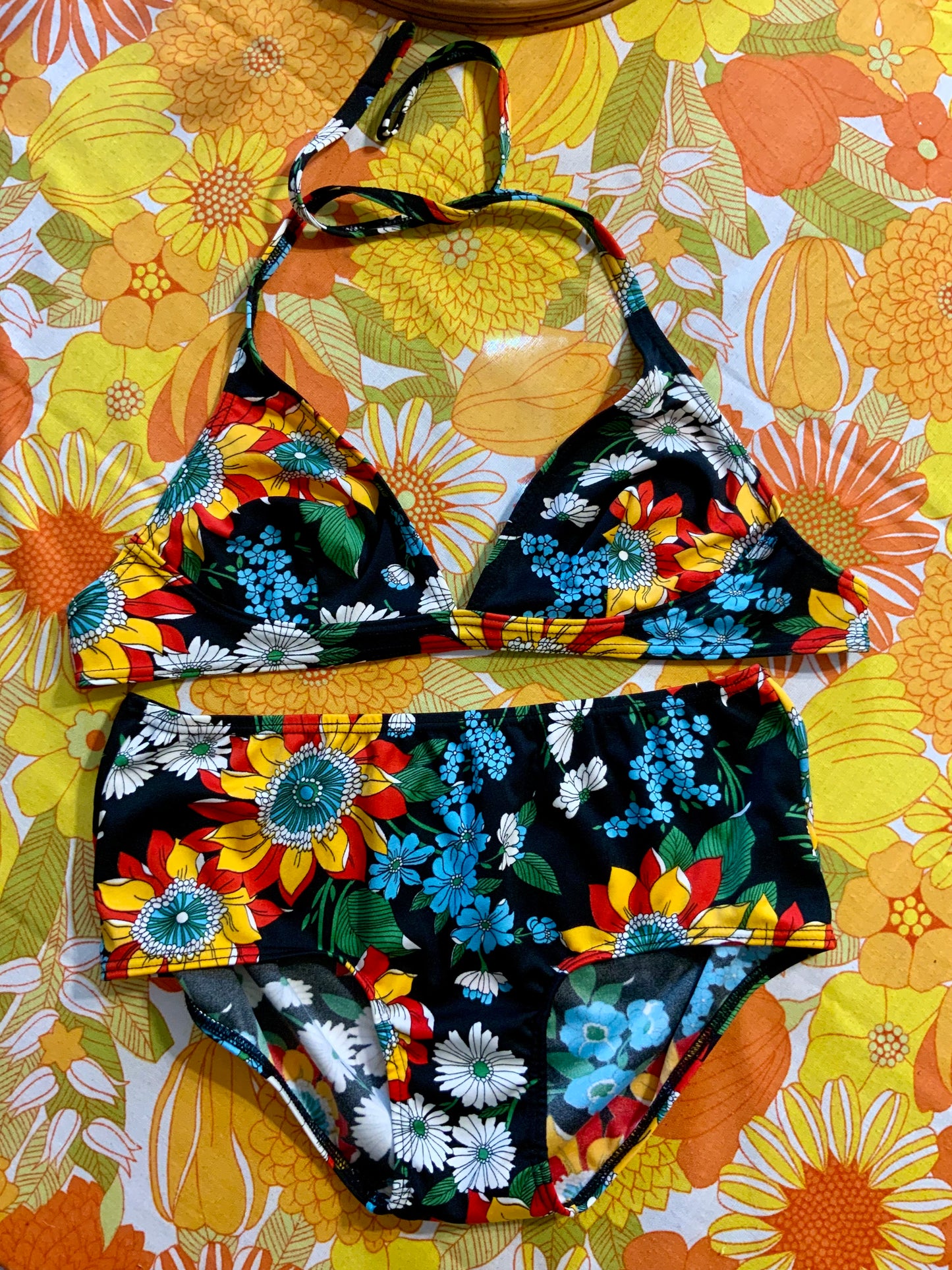 Maillot de bain à fleurs Beauté Vintage 1970 2 pièces