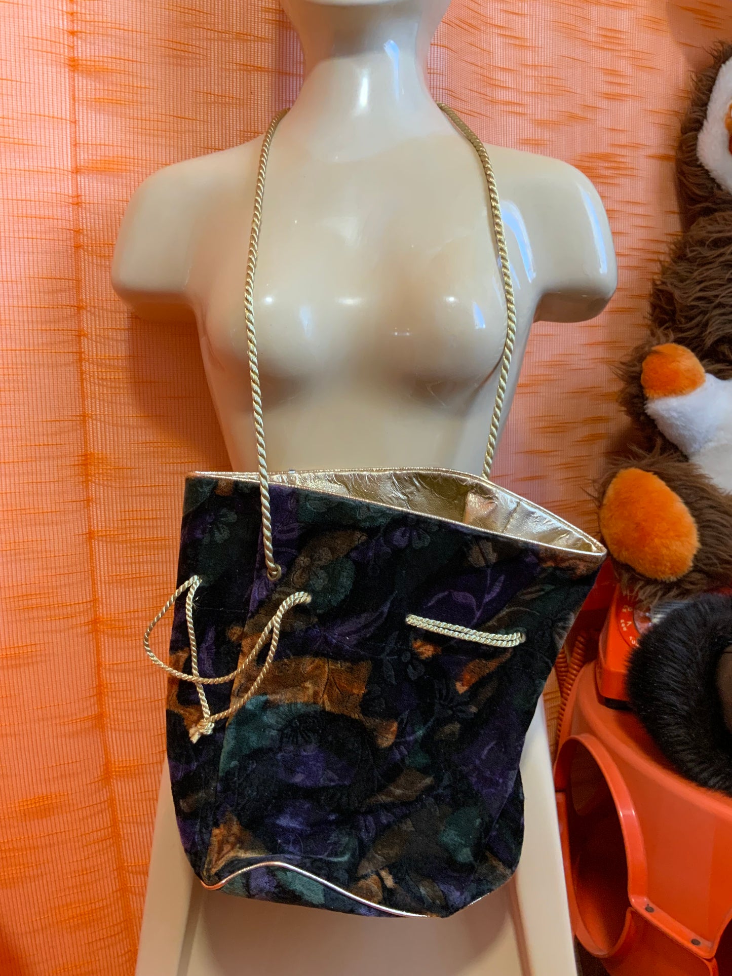 Sac à Main bourse Motifs Fleurs velours Vintage 1990