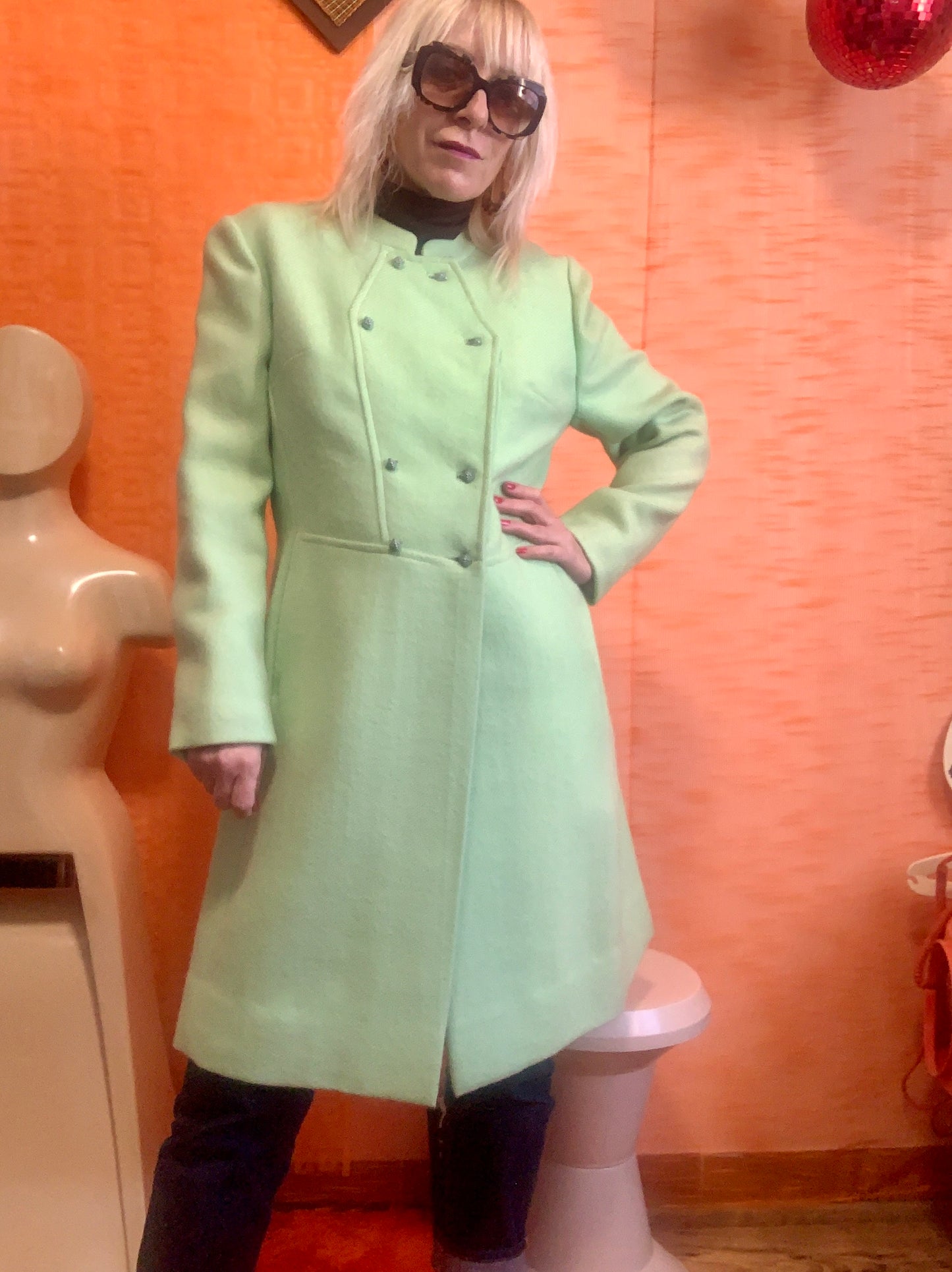 Superbe Manteau 1960/70 Vert Pure Laine