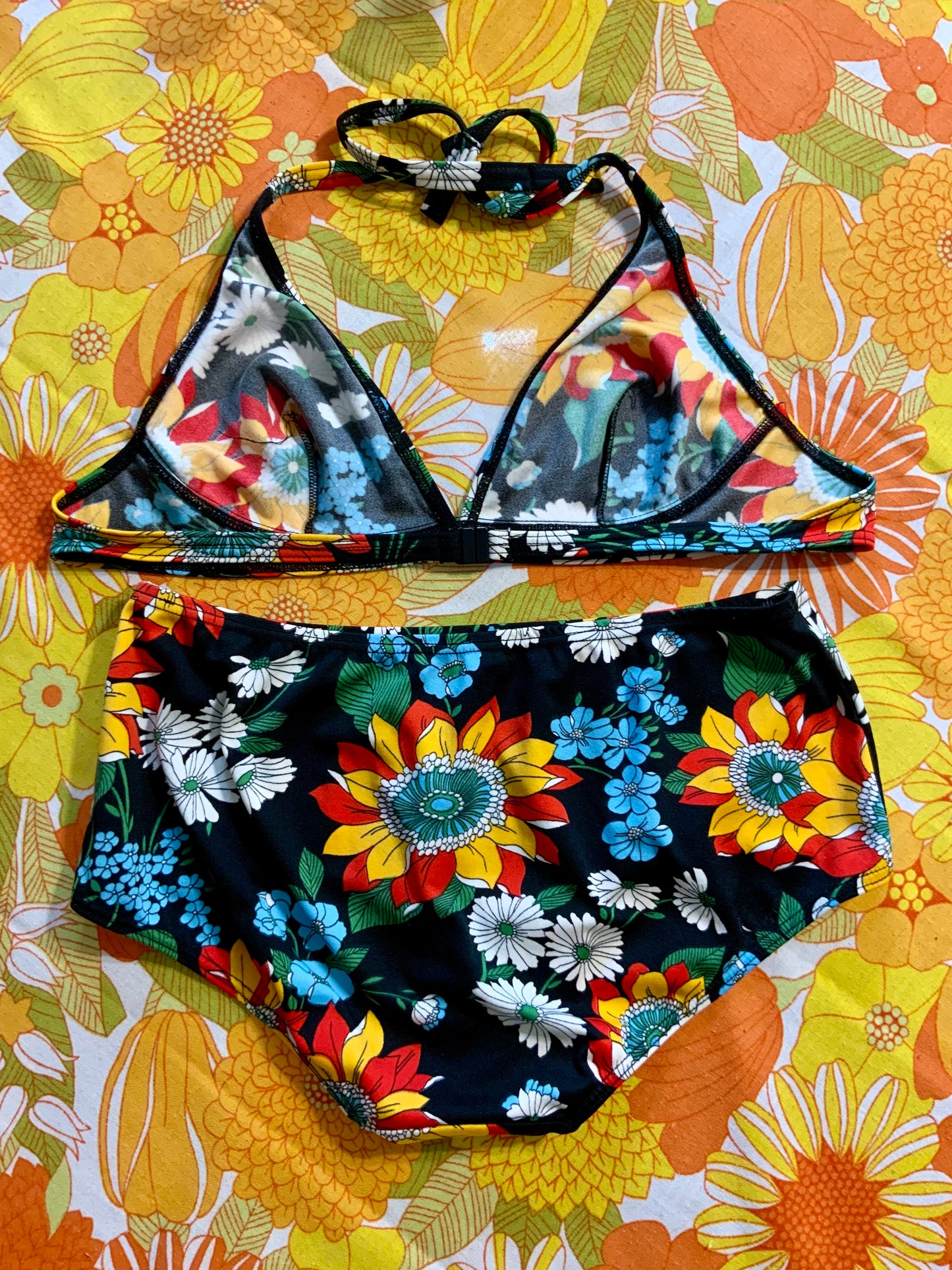 Maillot de bain à fleurs Beauté Vintage 1970 2 pièces