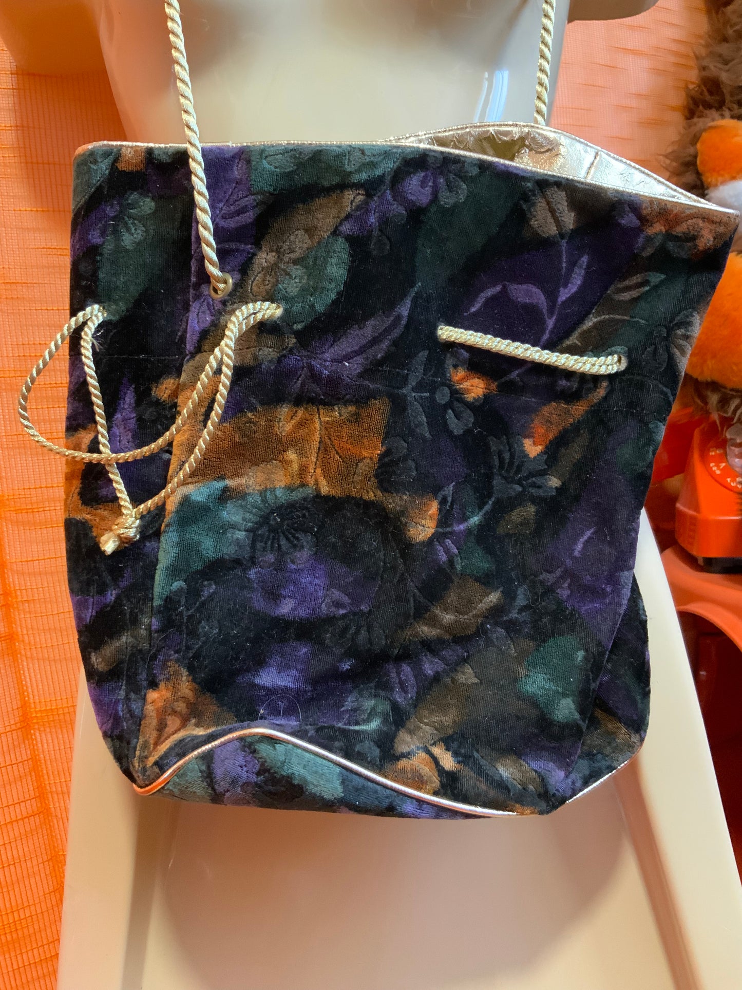 Sac à Main bourse Motifs Fleurs velours Vintage 1990