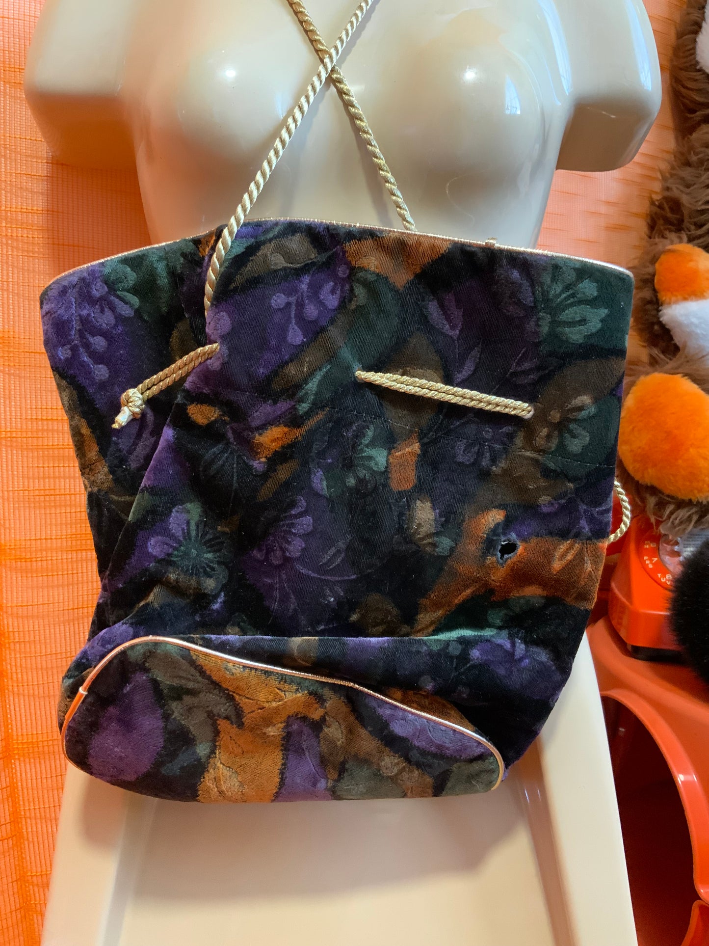 Sac à Main bourse Motifs Fleurs velours Vintage 1990