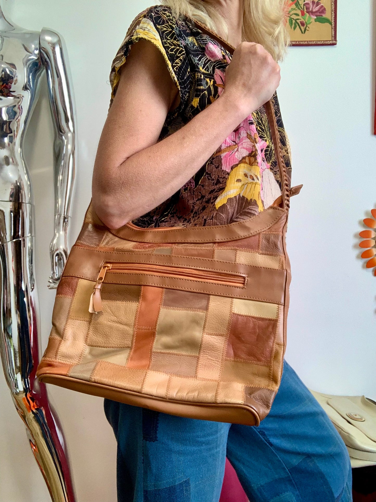 Sac à Main Cuir Patchwork Vintage 1990