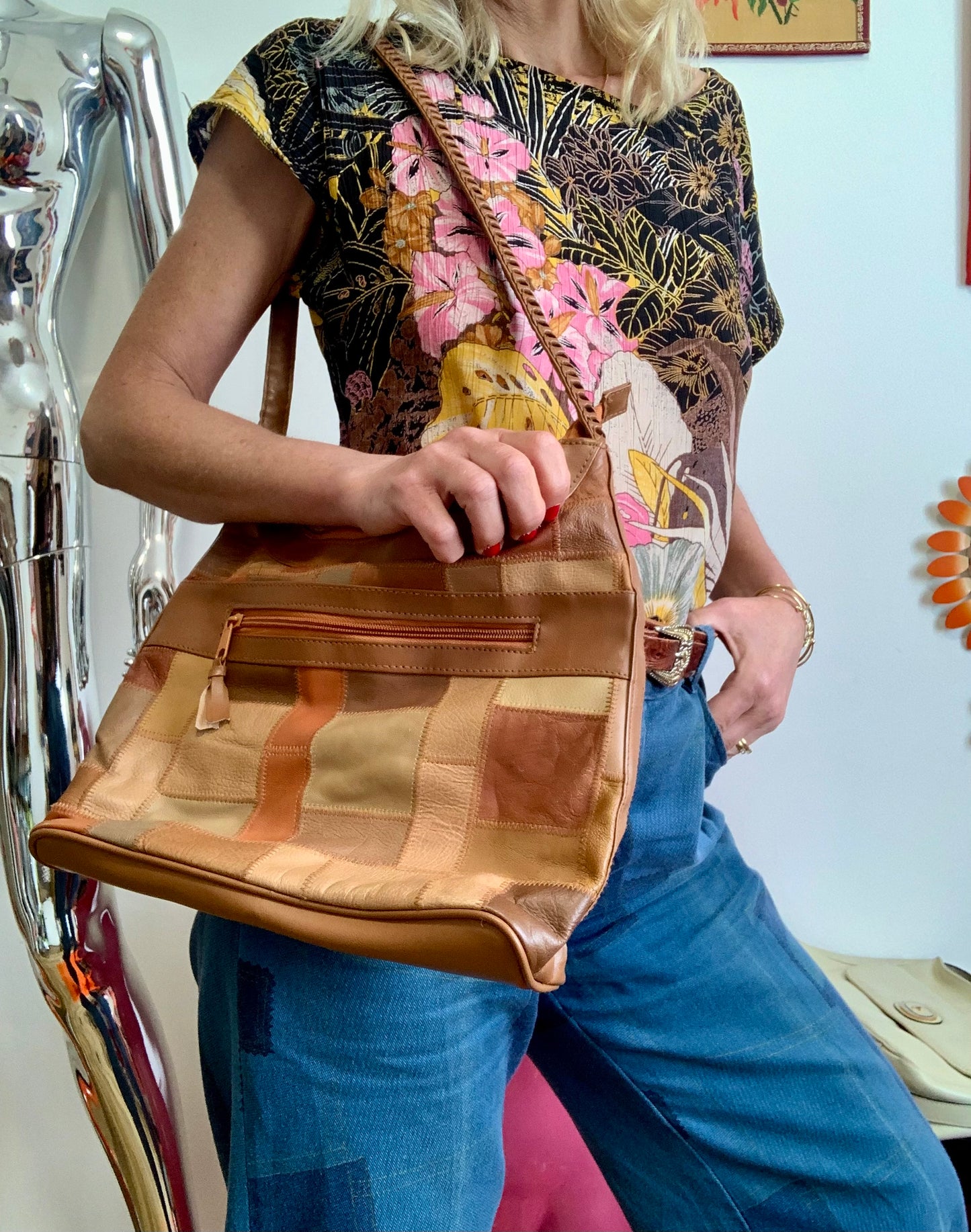 Sac à Main Cuir Patchwork Vintage 1990