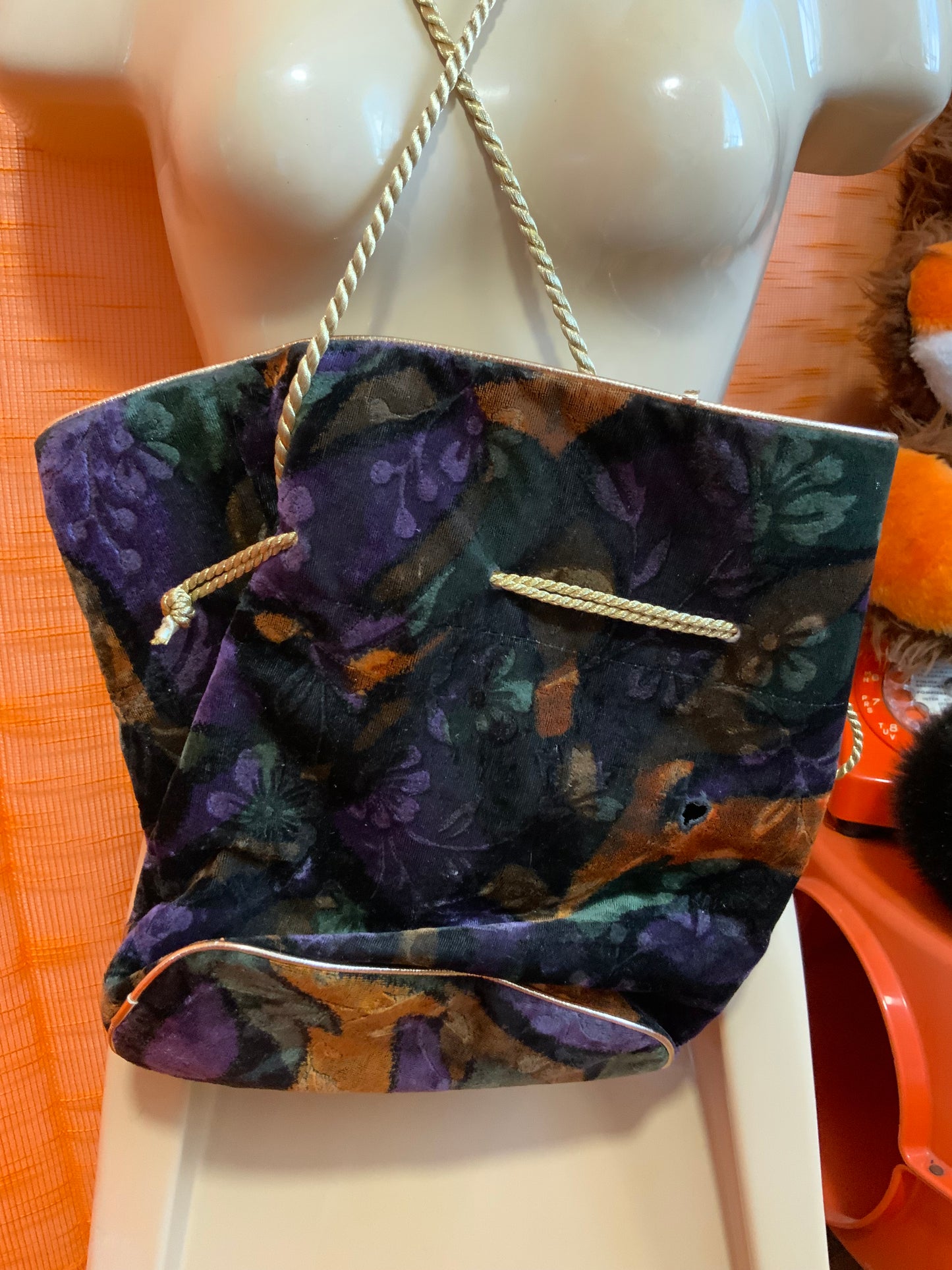 Sac à Main bourse Motifs Fleurs velours Vintage 1990
