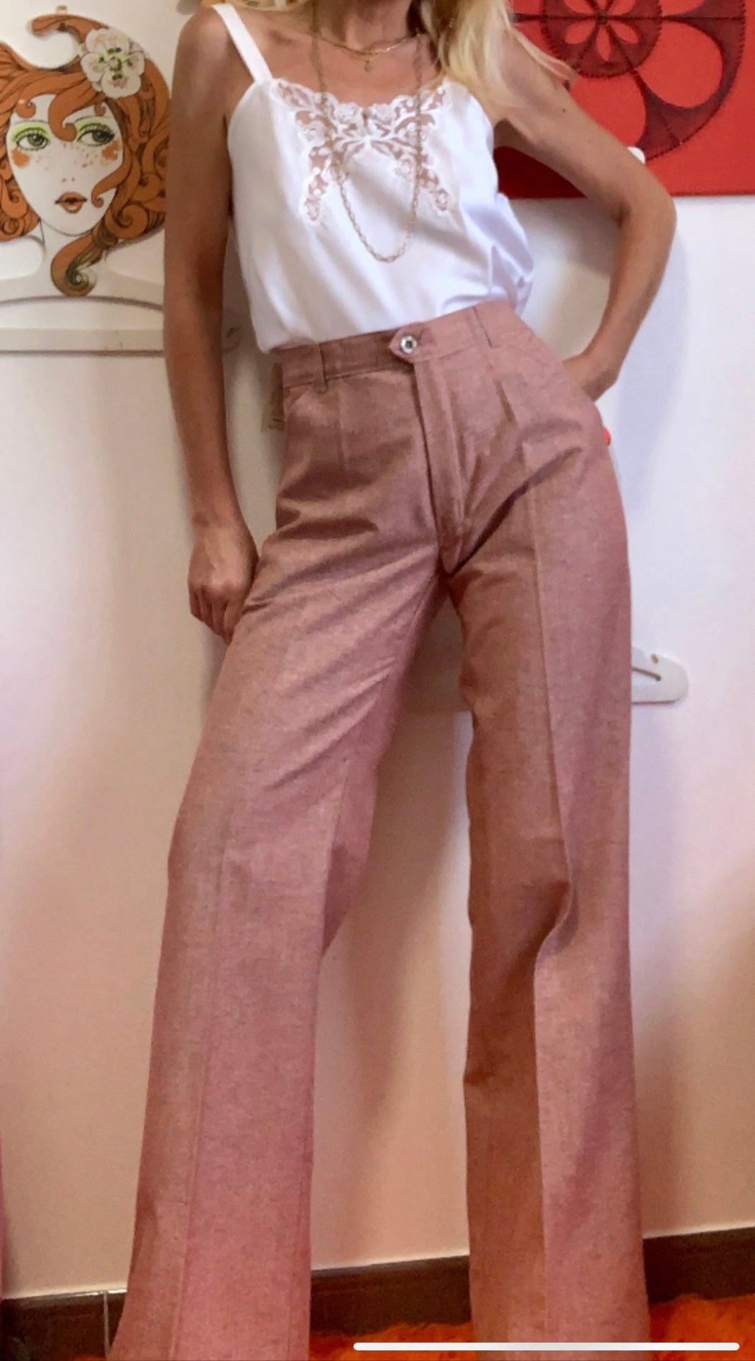 Pantalon toile Pattes d’éléphant Vintage Tergal Neuf 1970