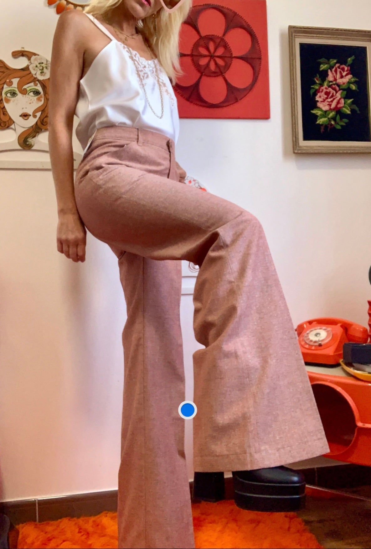 Pantalon toile Pattes d’éléphant Vintage Tergal Neuf 1970