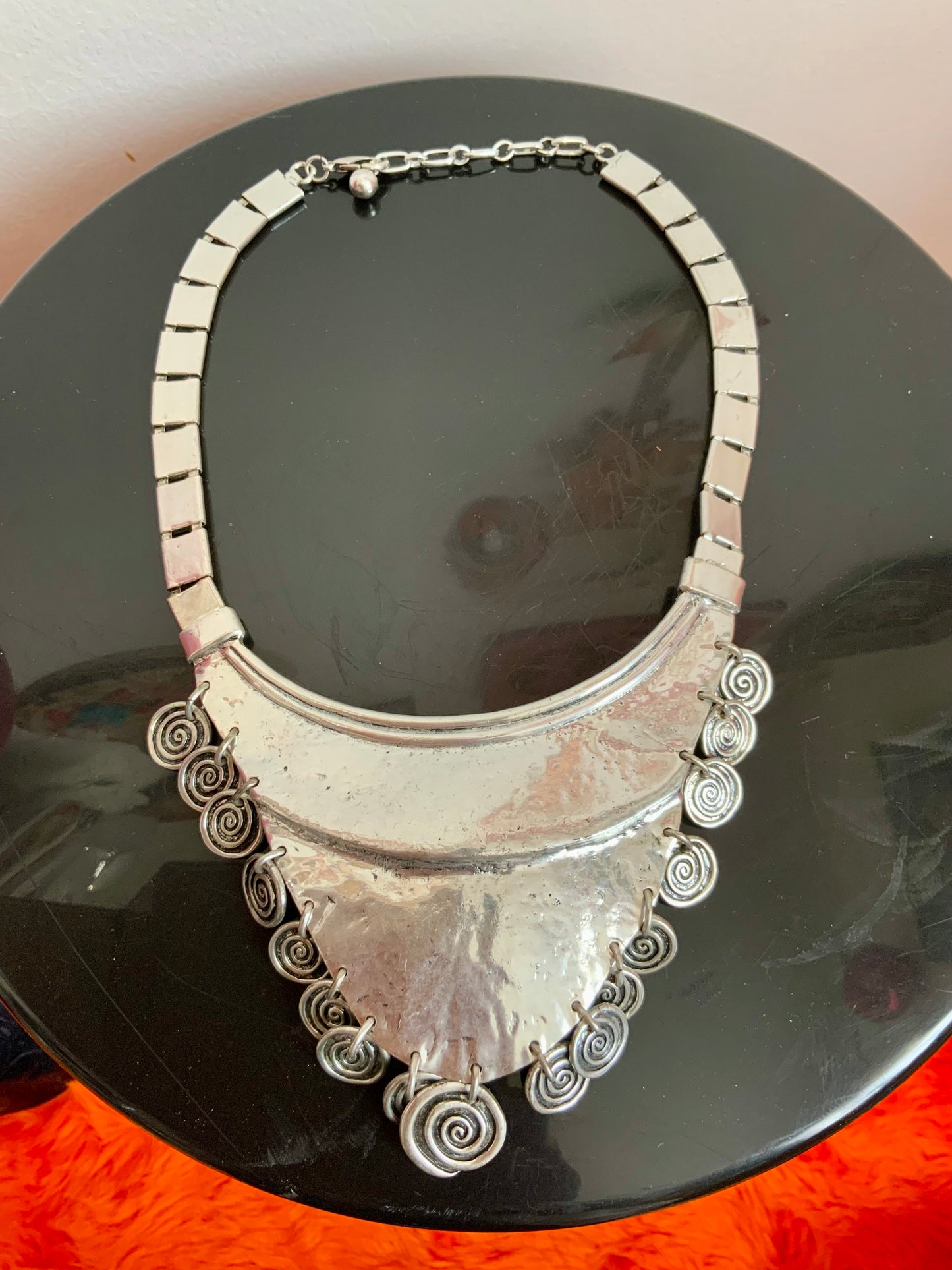 Grand Collier Métal argenté Vintage 1990