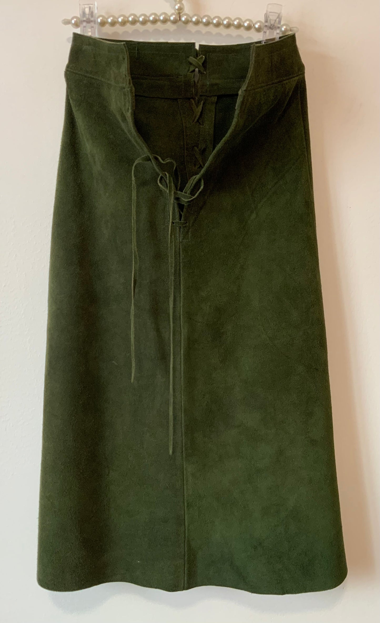 Jupe Daim à lacets Verte Vintage Hippie 1970 Deadstock
