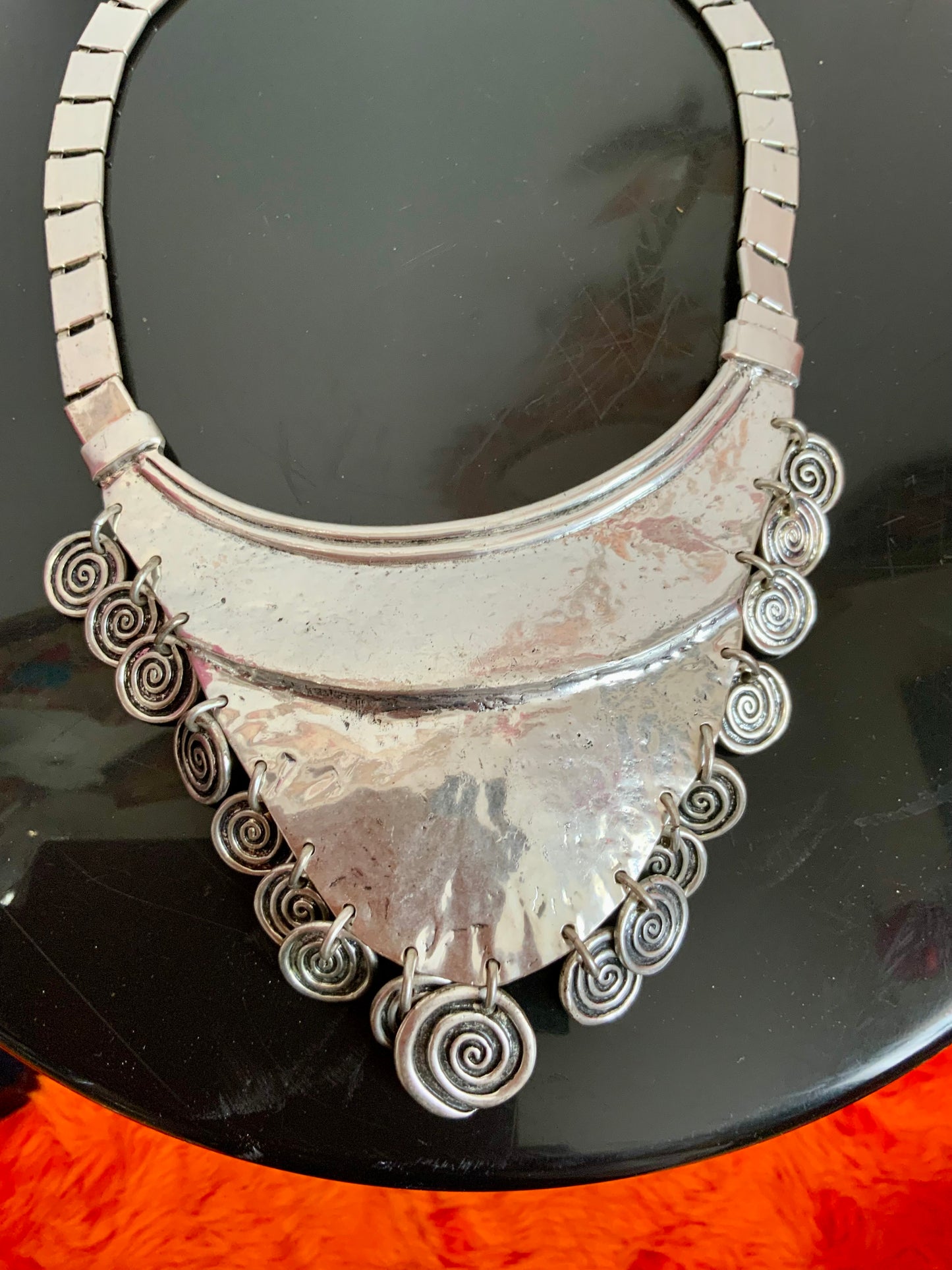 Grand Collier Métal argenté Vintage 1990