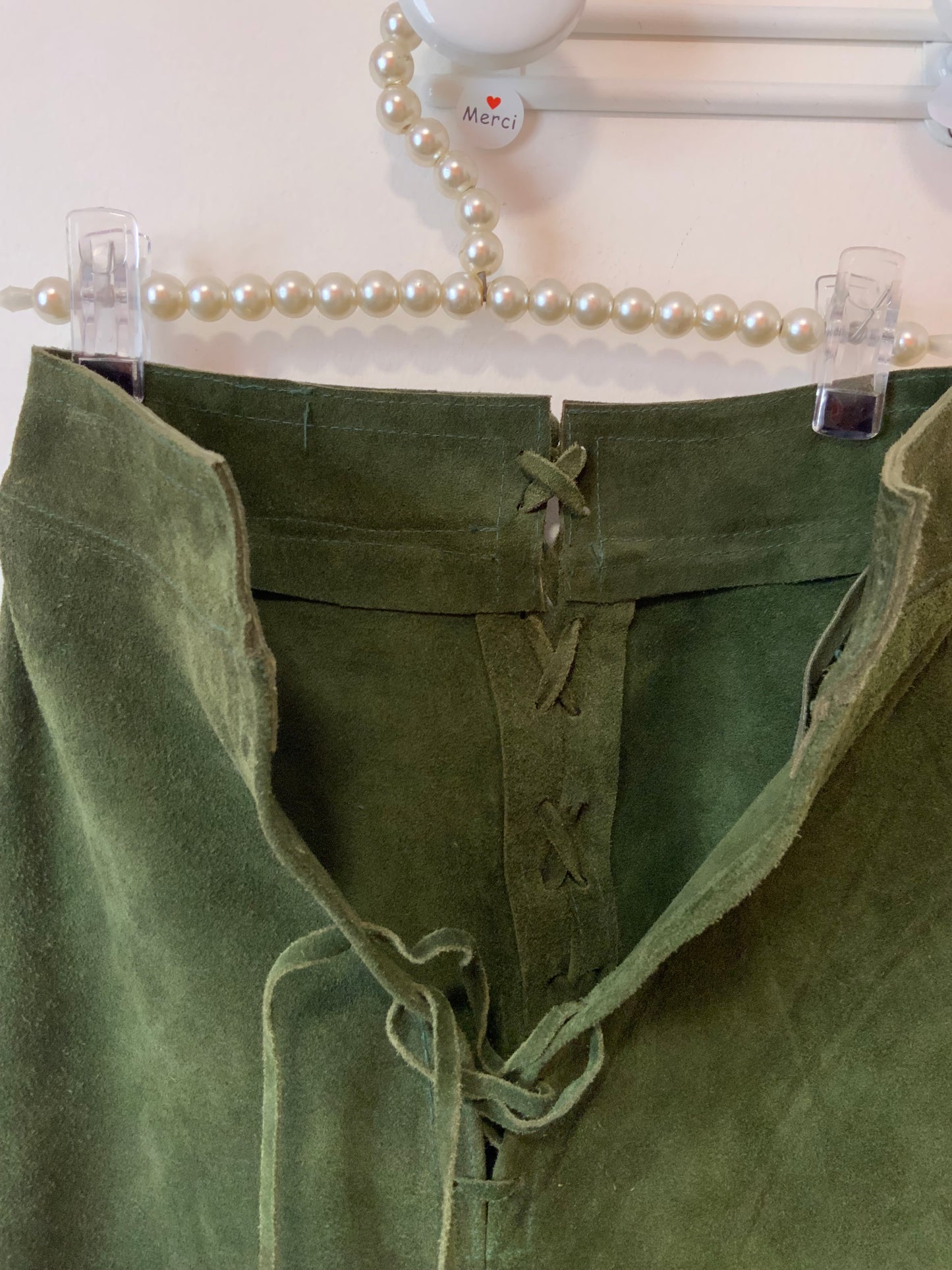Jupe Daim à lacets Verte Vintage Hippie 1970 Deadstock