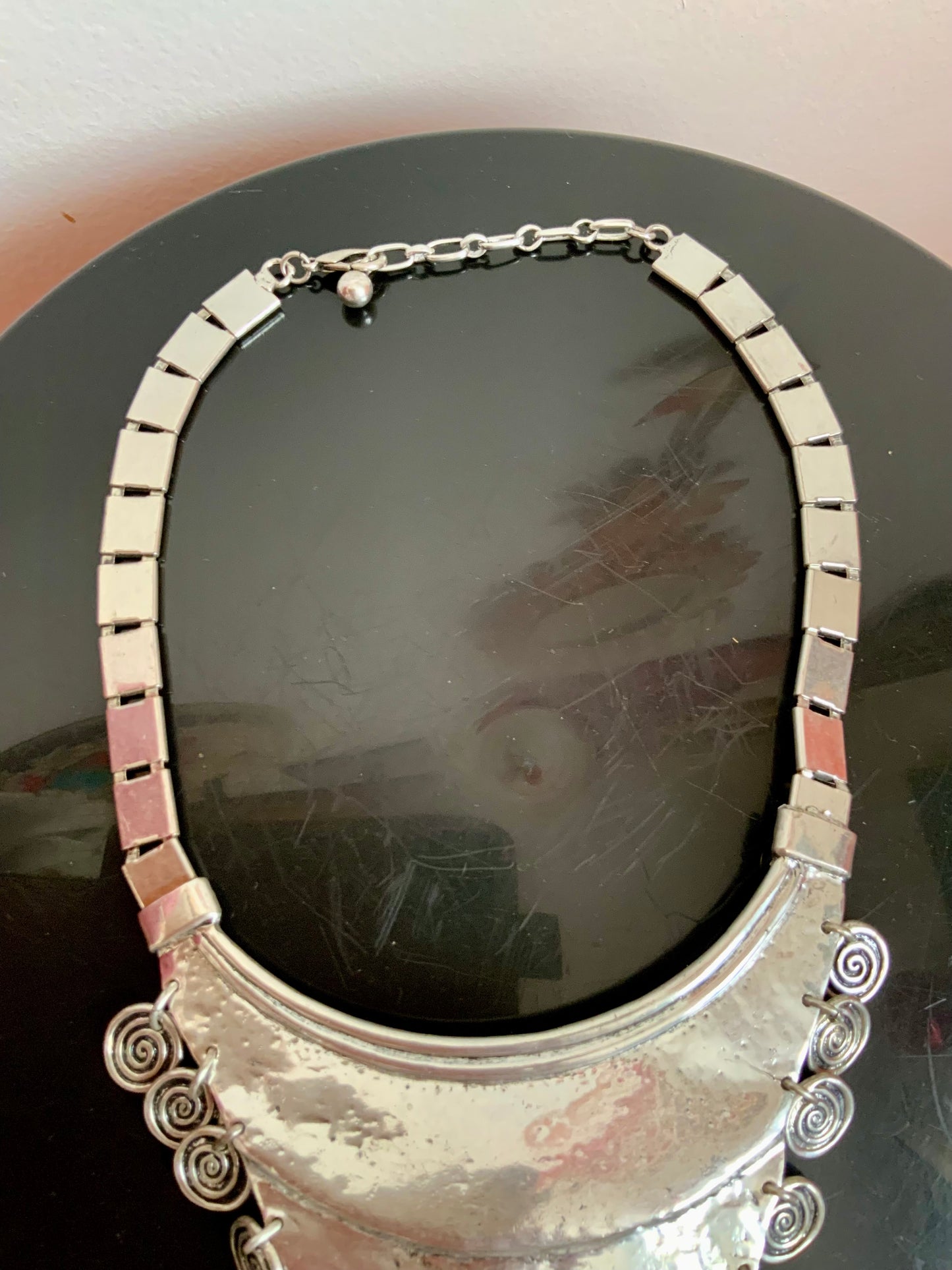 Grand Collier Métal argenté Vintage 1990