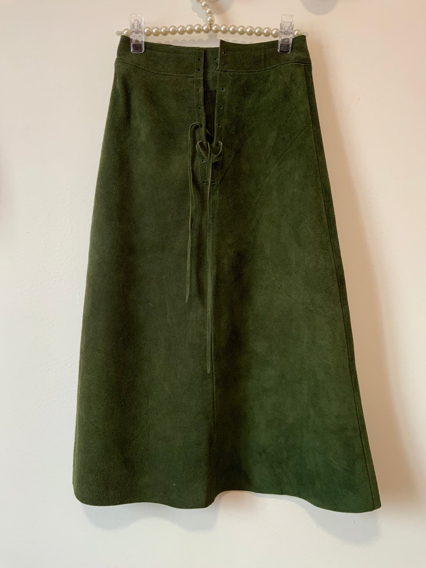 Jupe Daim à lacets Verte Vintage Hippie 1970 Deadstock