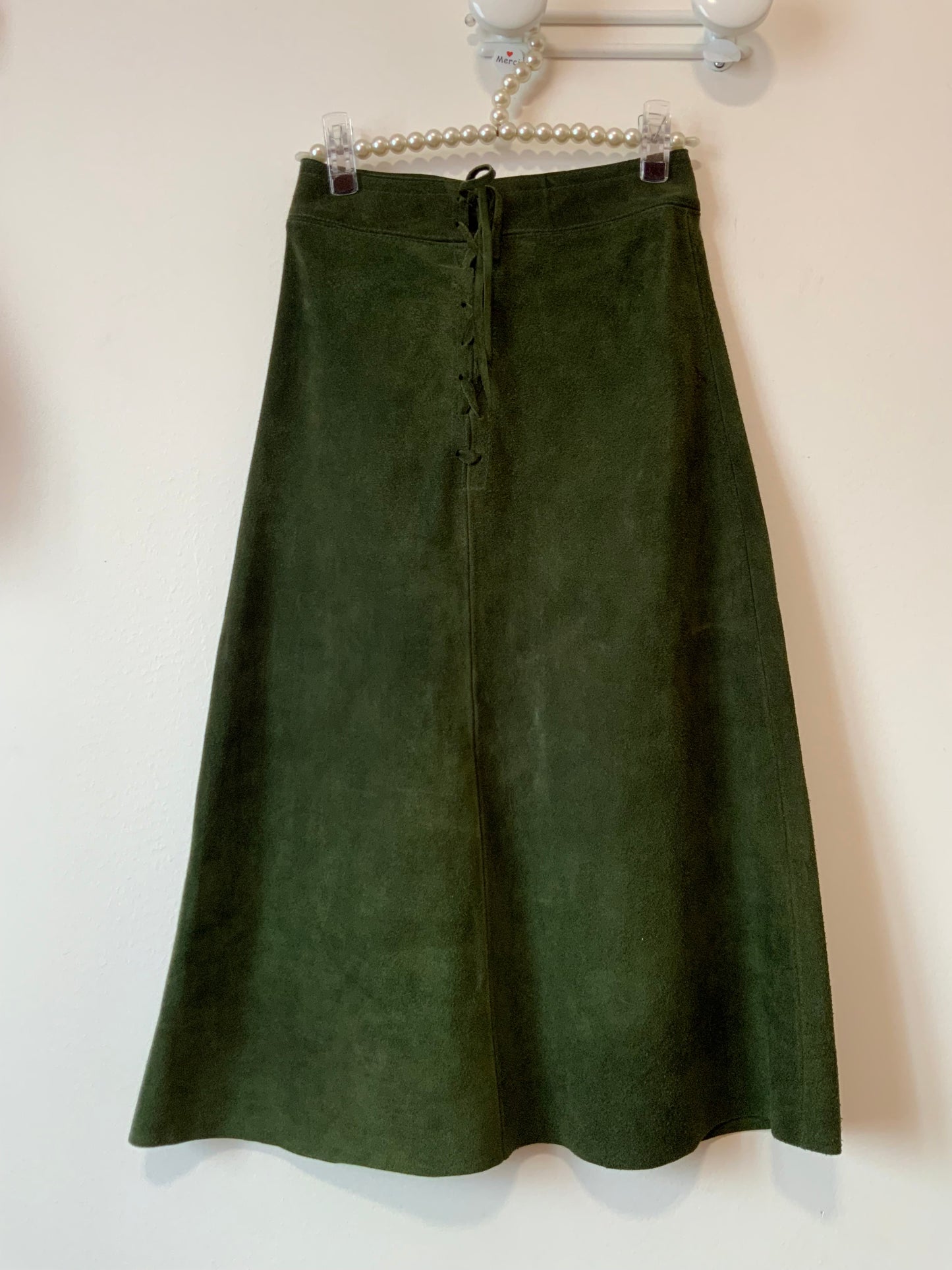 Jupe Daim à lacets Verte Vintage Hippie 1970 Deadstock