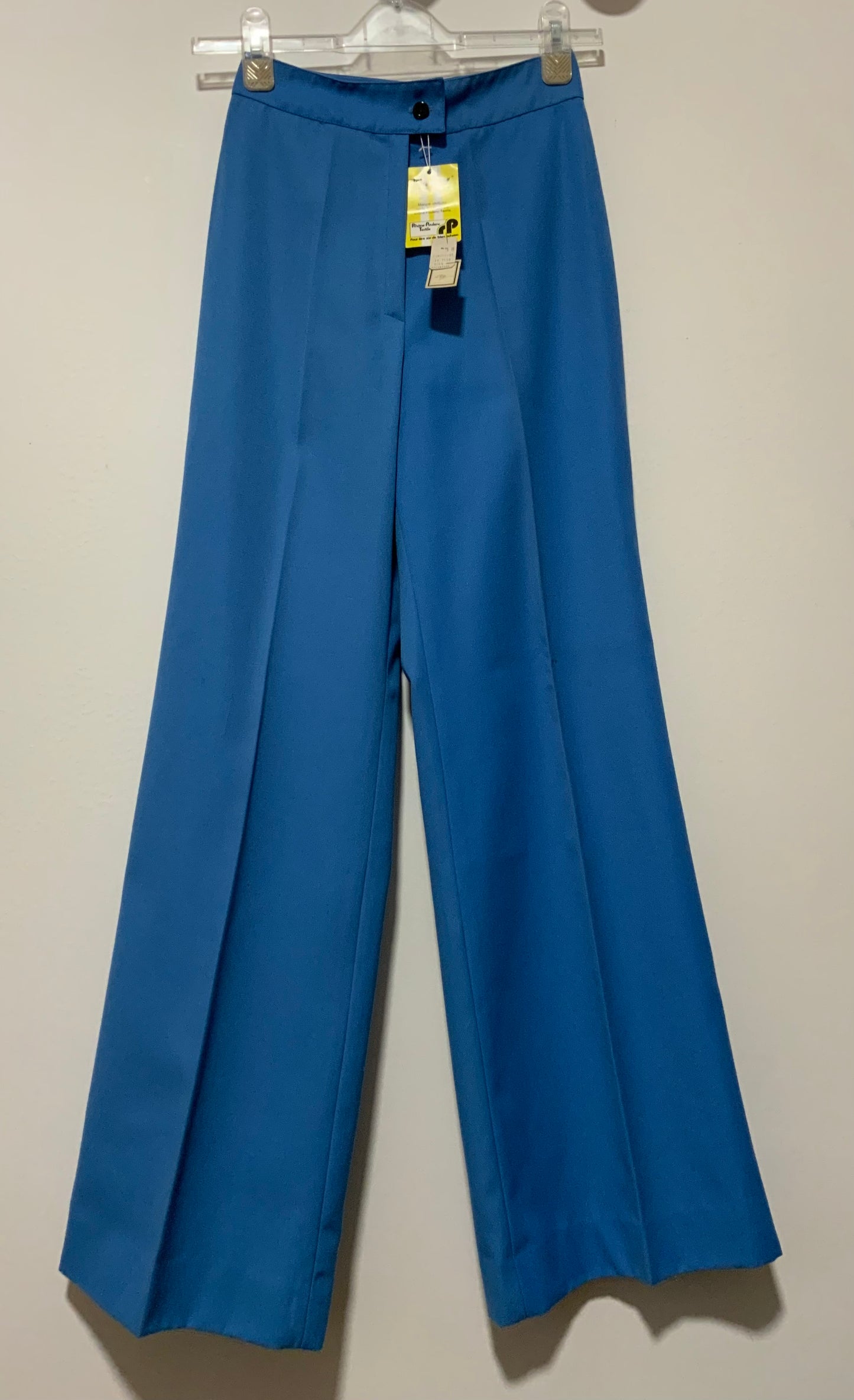 Pantalon pattes d’éléphant Tergal Bleu Vintage 1970 Flare