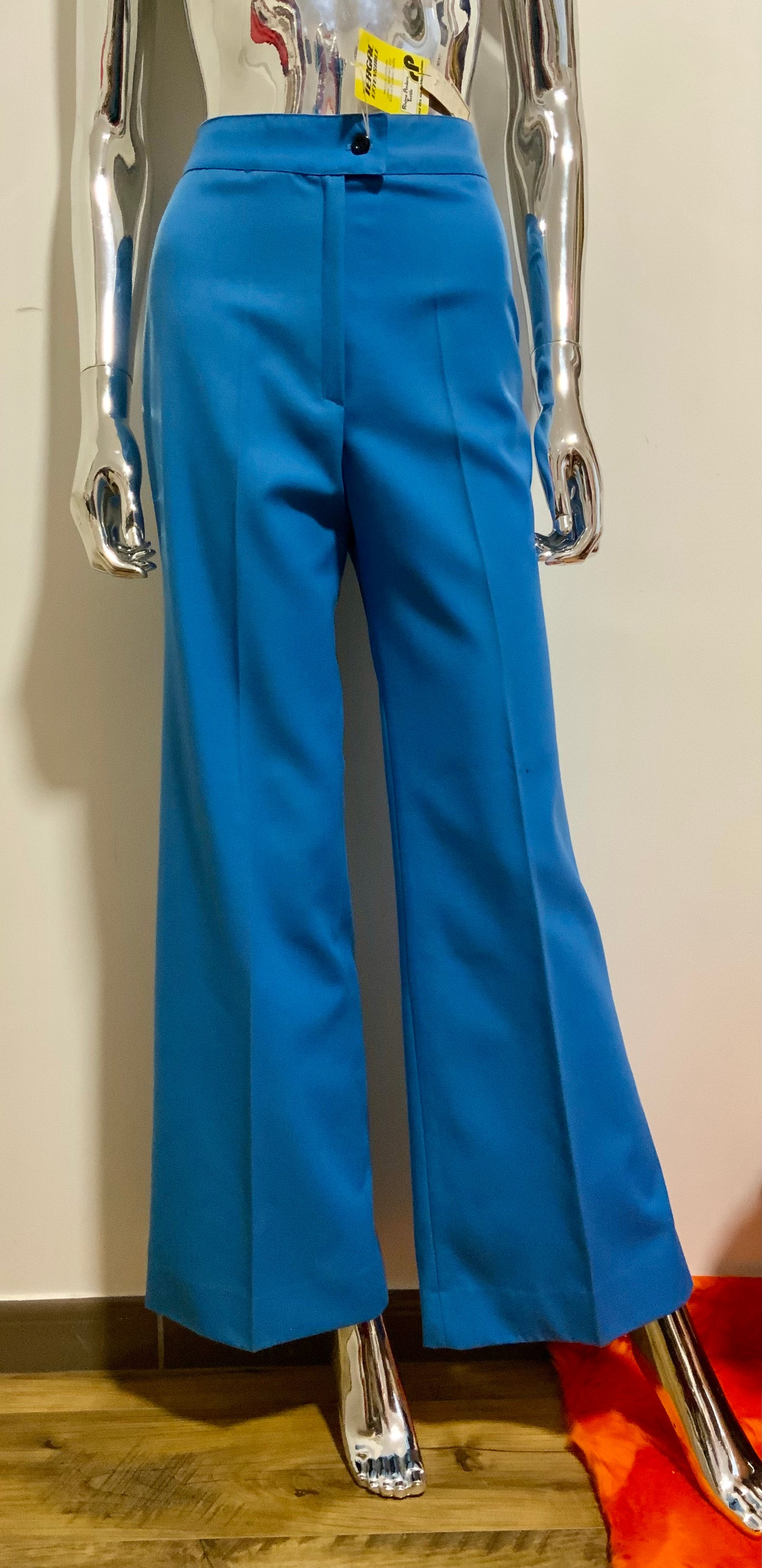 Pantalon pattes d’éléphant Tergal Bleu Vintage 1970 Flare