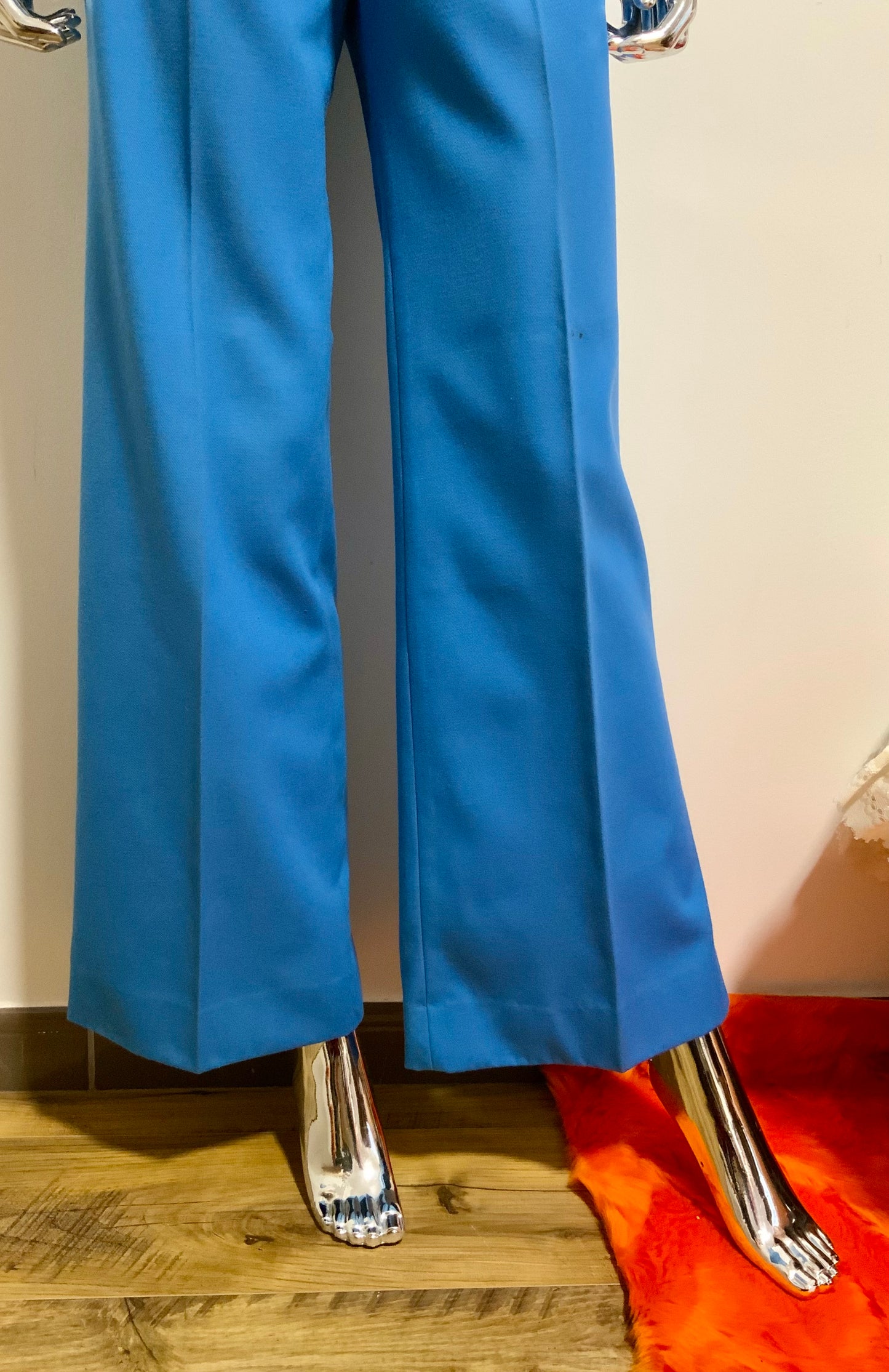 Pantalon pattes d’éléphant Tergal Bleu Vintage 1970 Flare