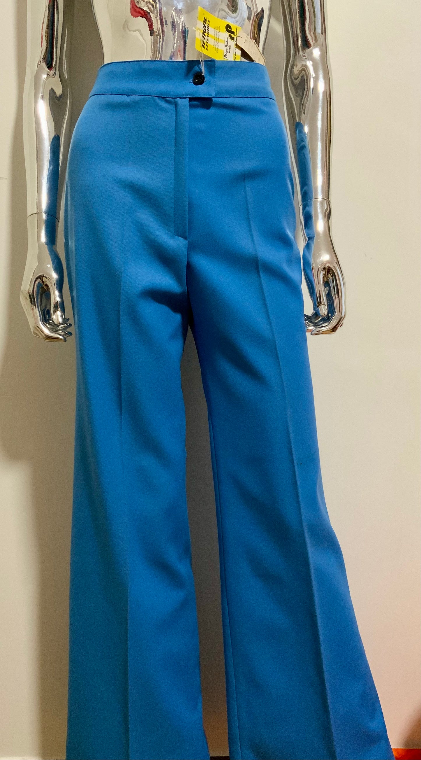 Pantalon pattes d’éléphant Tergal Bleu Vintage 1970 Flare