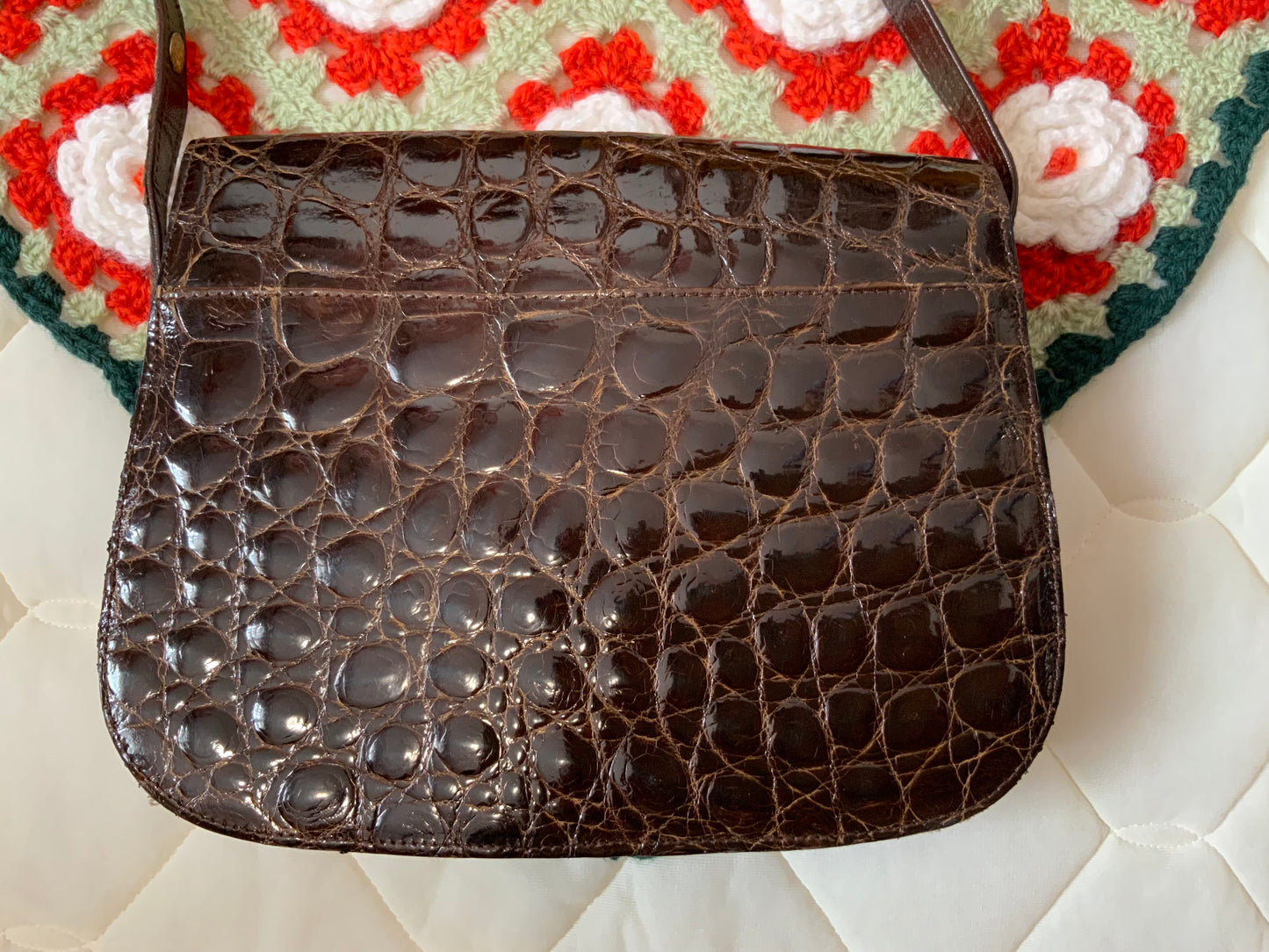 Sac Berma Authentique Veritable Croco Gros Grains vernis Made in France Paris Vintage
