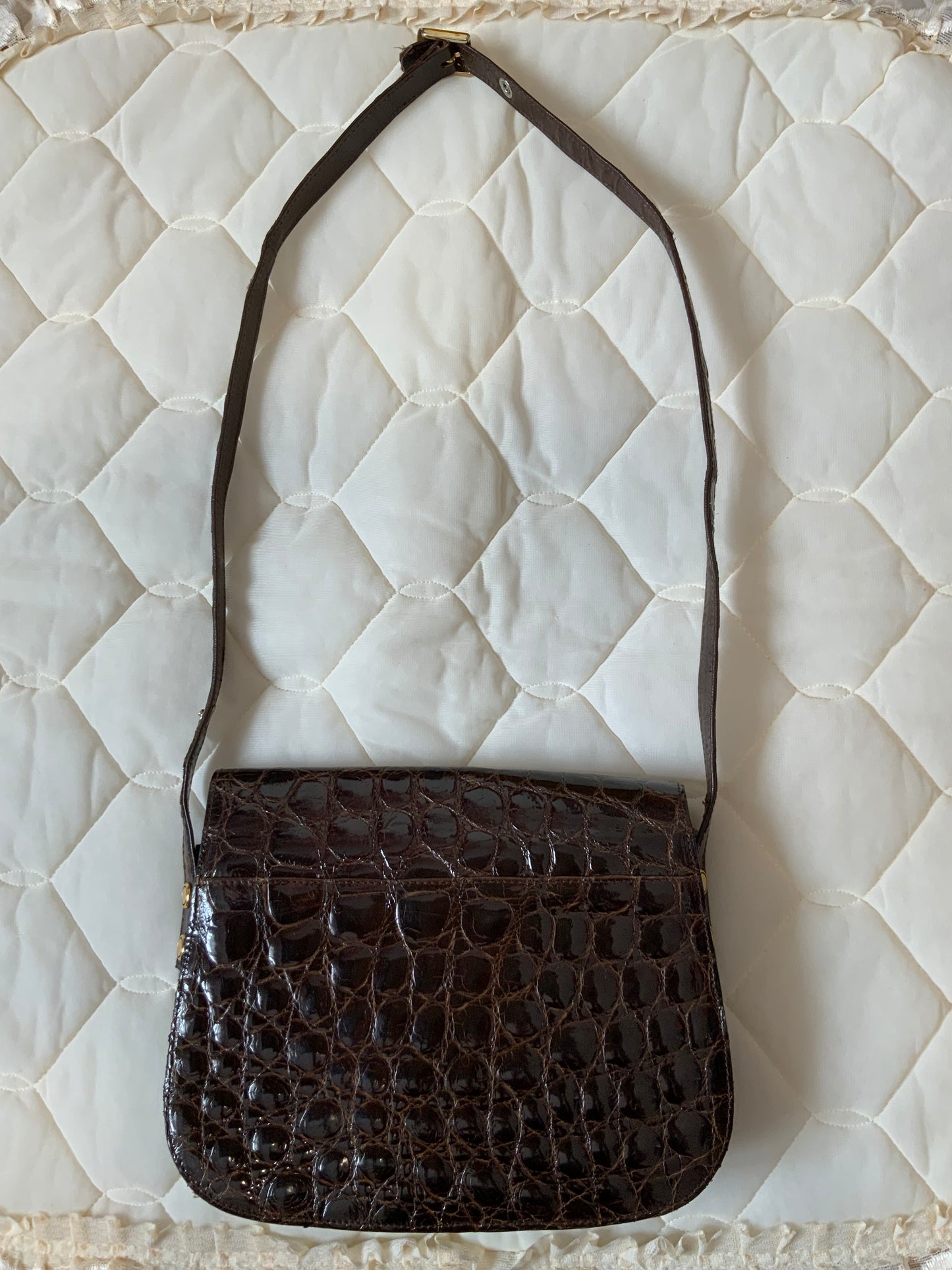 Sac Berma Authentique Veritable Croco Gros Grains vernis Made in France Paris Vintage