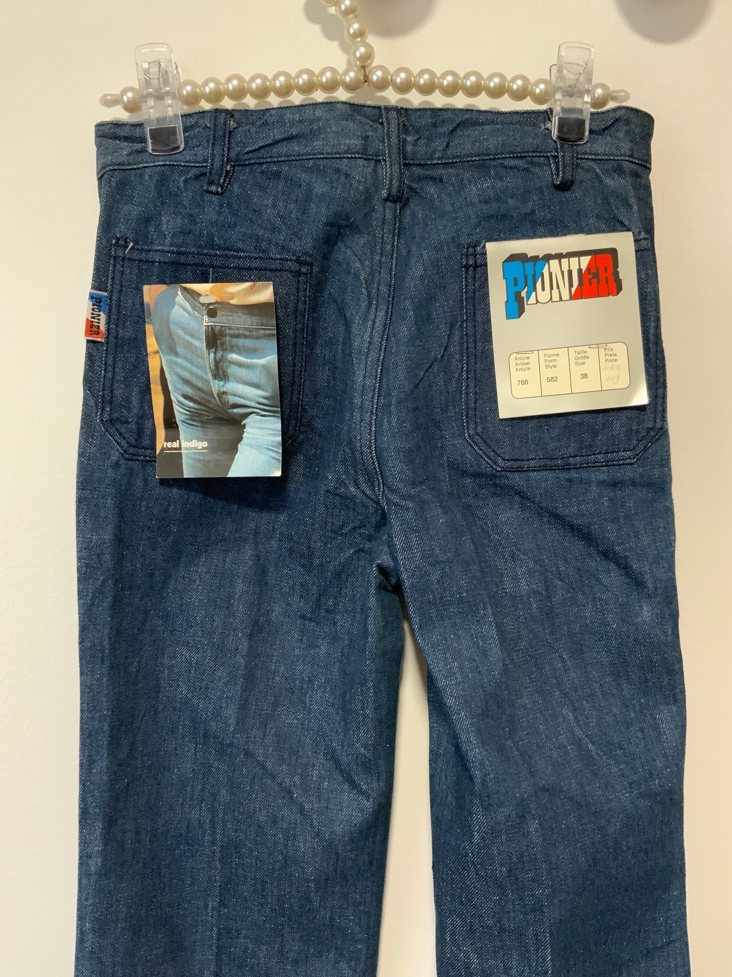 Pantalon pattes d’éléphant denim bleu Marque Pionier Vintage 1980 Deadstock