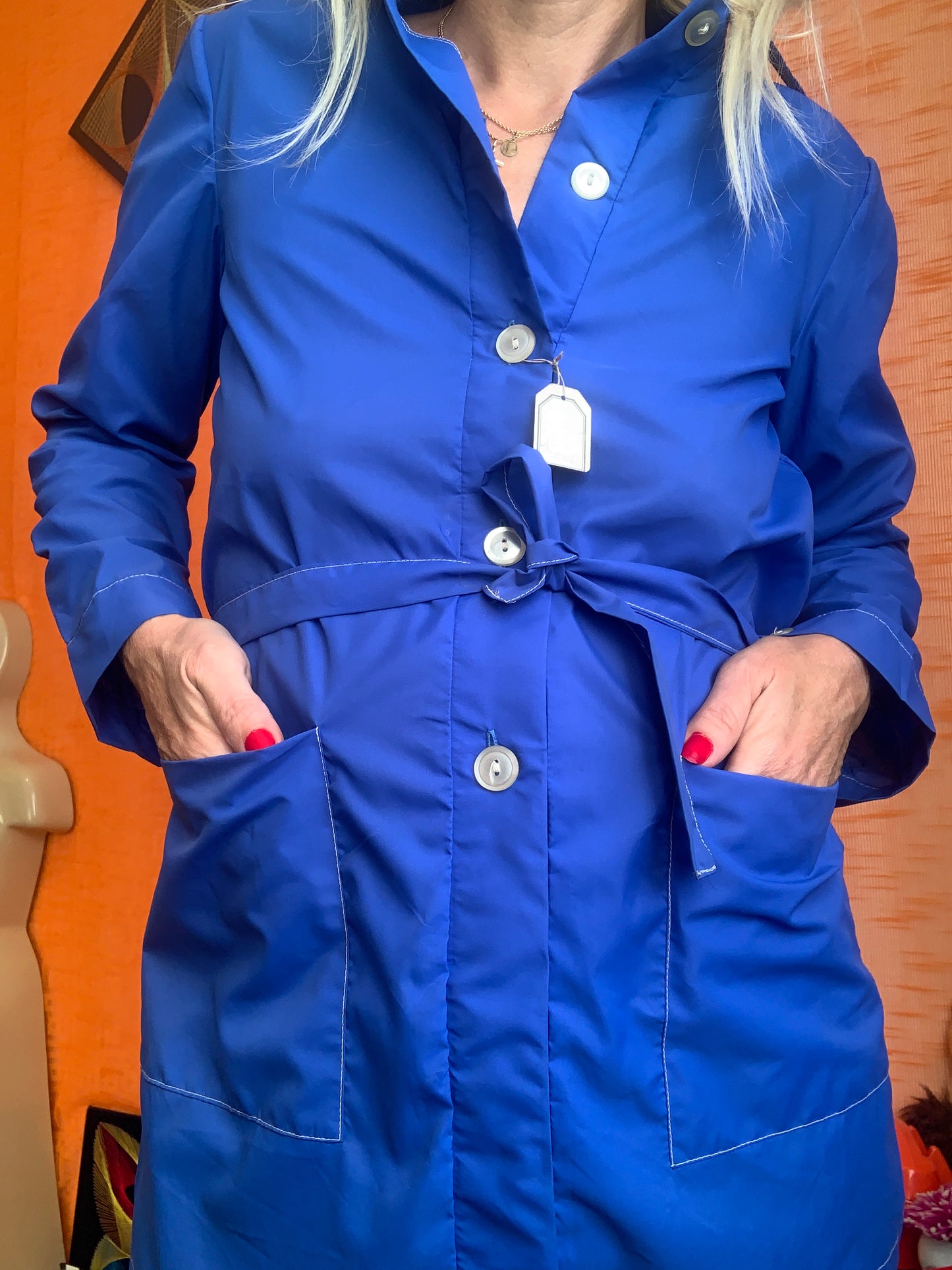 Blouse Chemisier Nylon Bleu Col pelles à tartes Original 1970