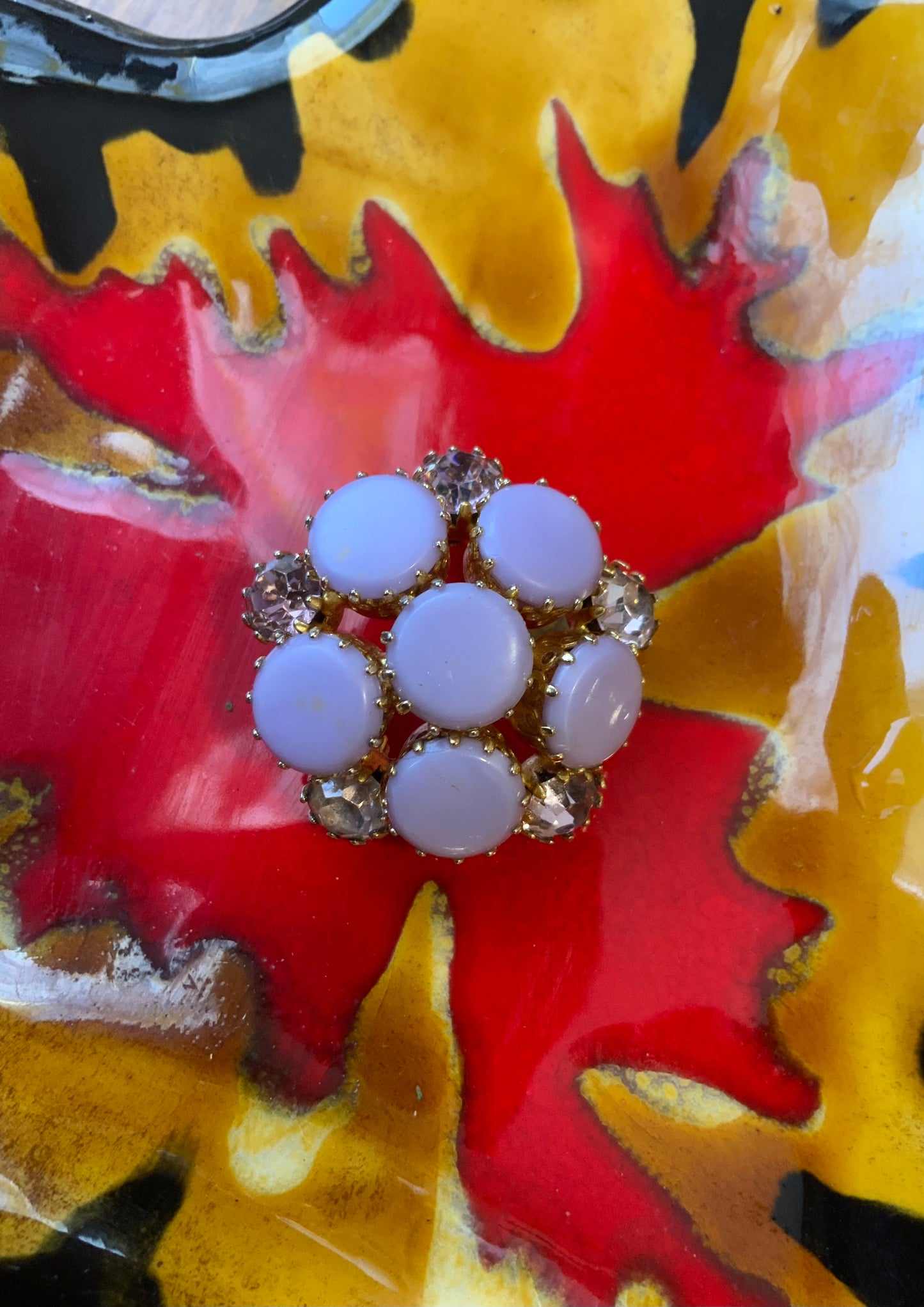 Broche Fleurs Pierres Mauves Vintage Ancien