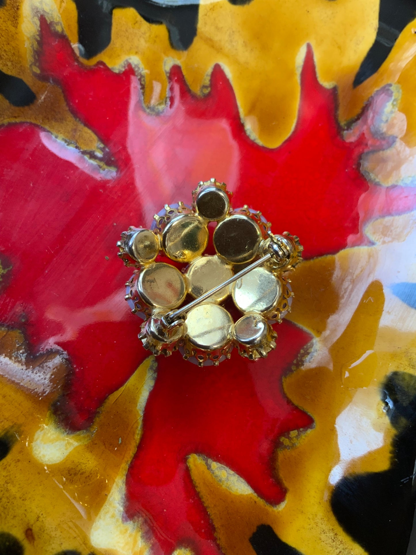 Broche Fleurs Pierres Mauves Vintage Ancien